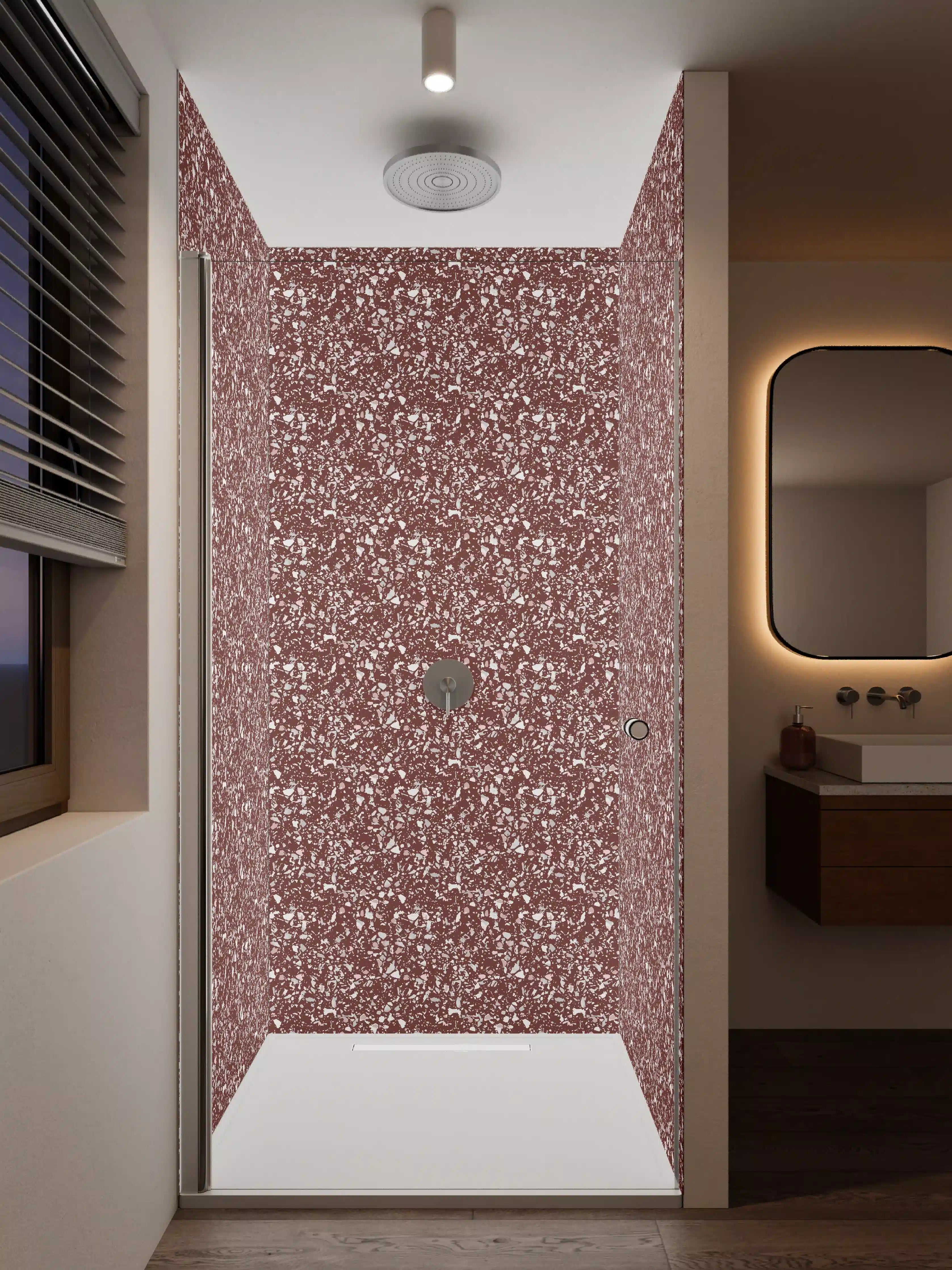 Duschrückwand - Roségoldene Glitzertapete mit Funkel-Charme