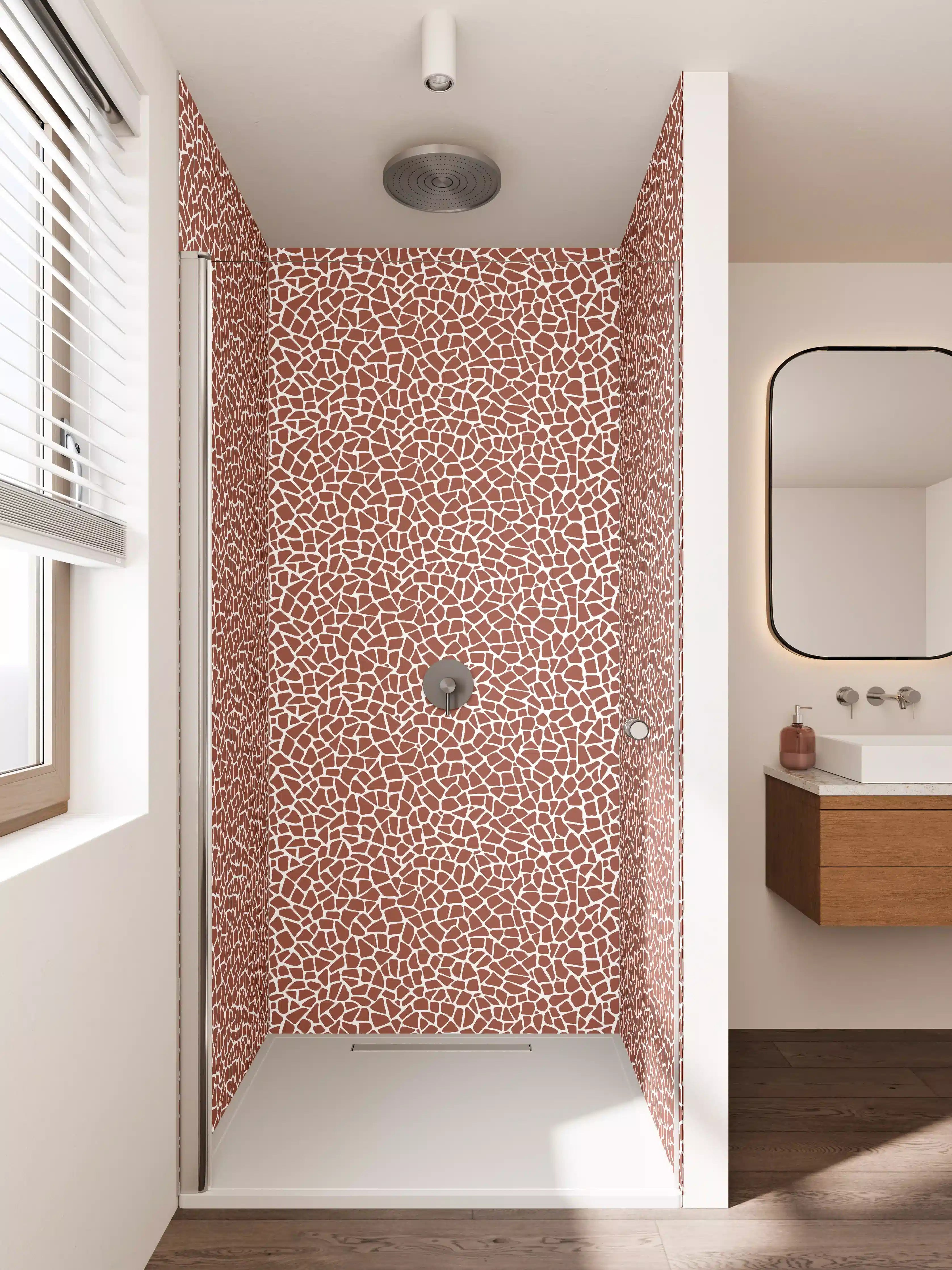 Duschrückwand - Rote Mosaik-Textur mit feinen Linien