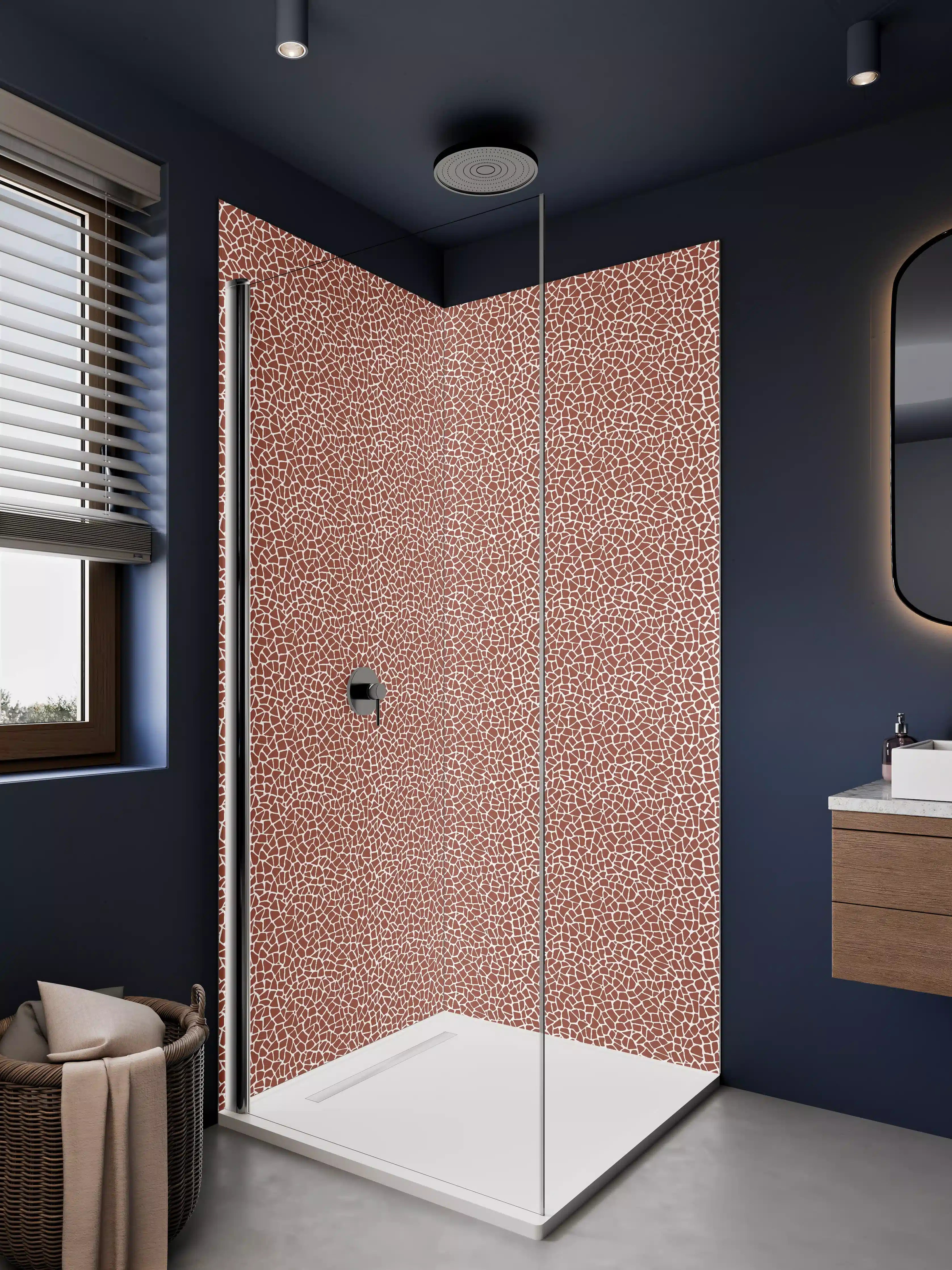 Duschrückwand - Rote Mosaik-Textur mit feinen Linien