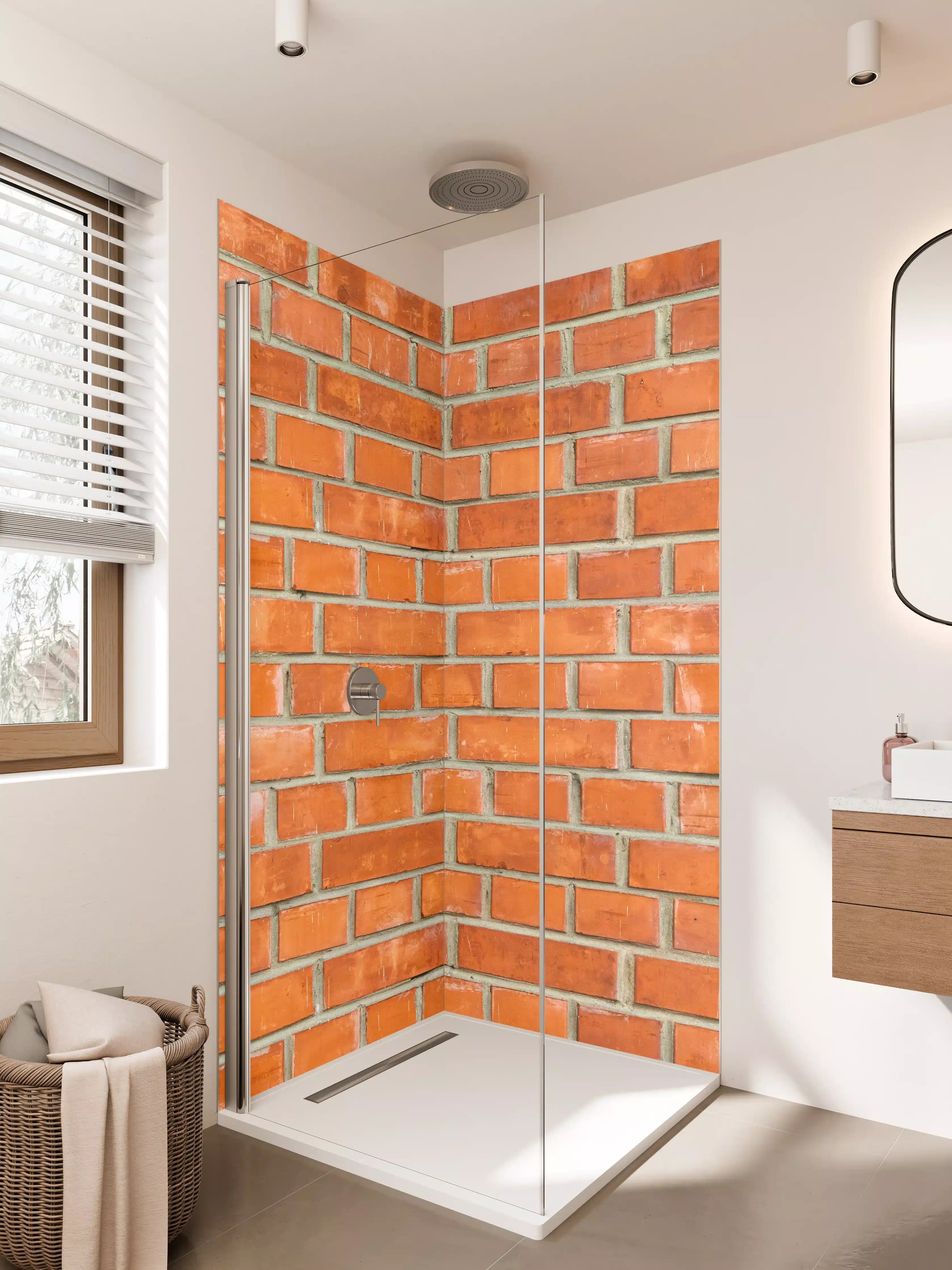 Duschrückwand - Rote Ziegelsteinmauer im klassischen Design