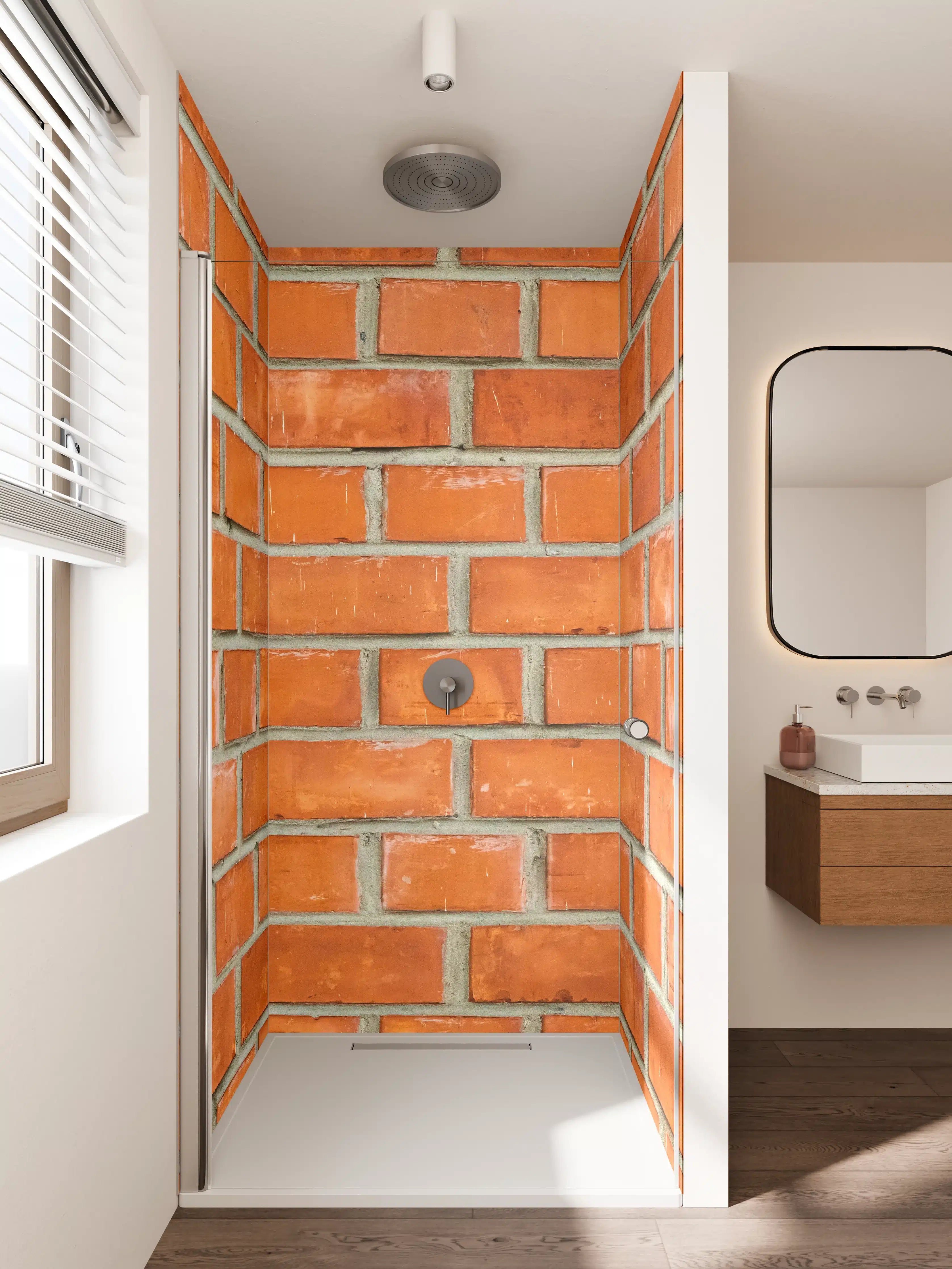 Duschrückwand - Rote Ziegelsteinmauer im klassischen Design