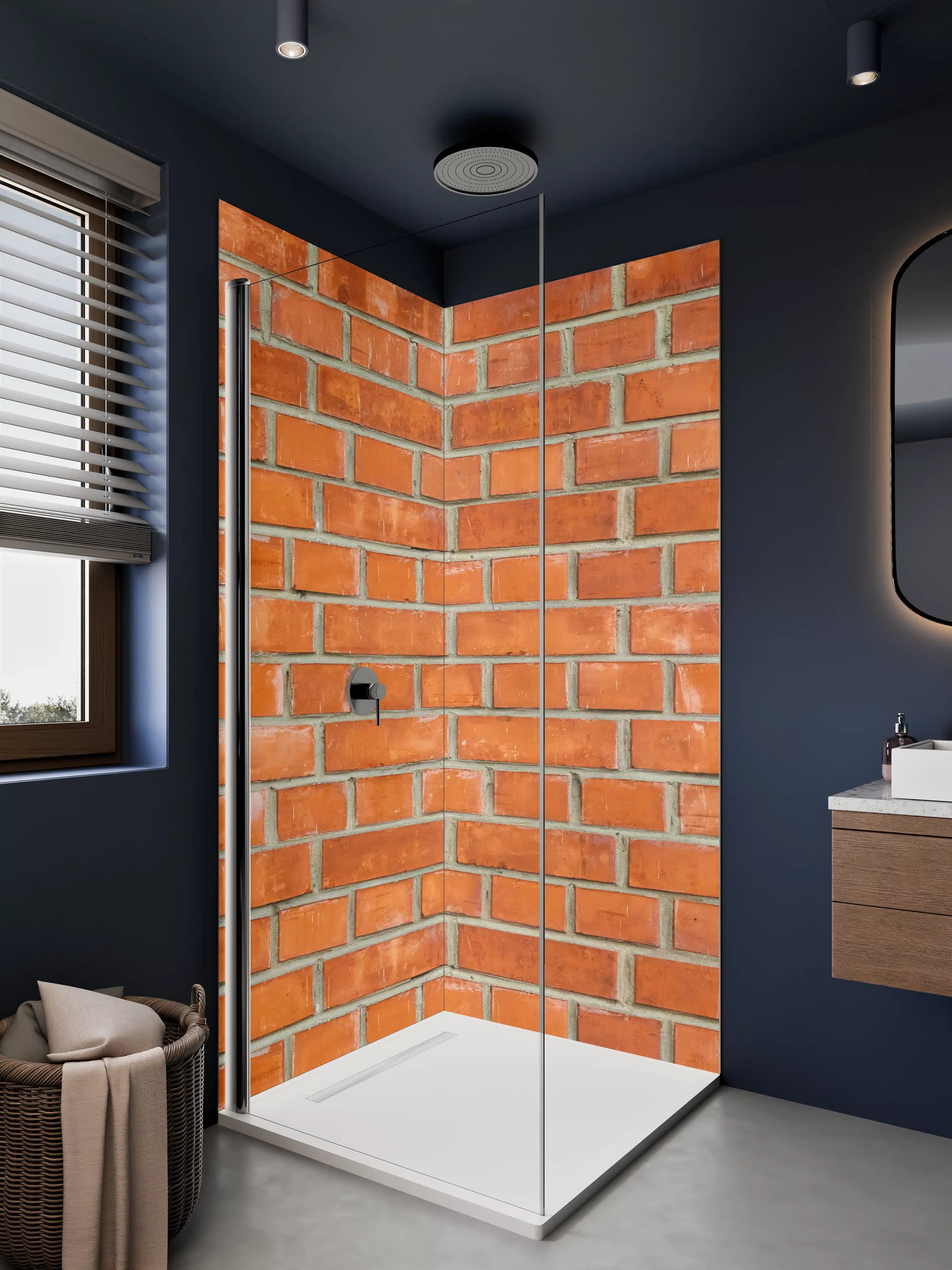 Duschrückwand - Rote Ziegelsteinmauer im klassischen Design