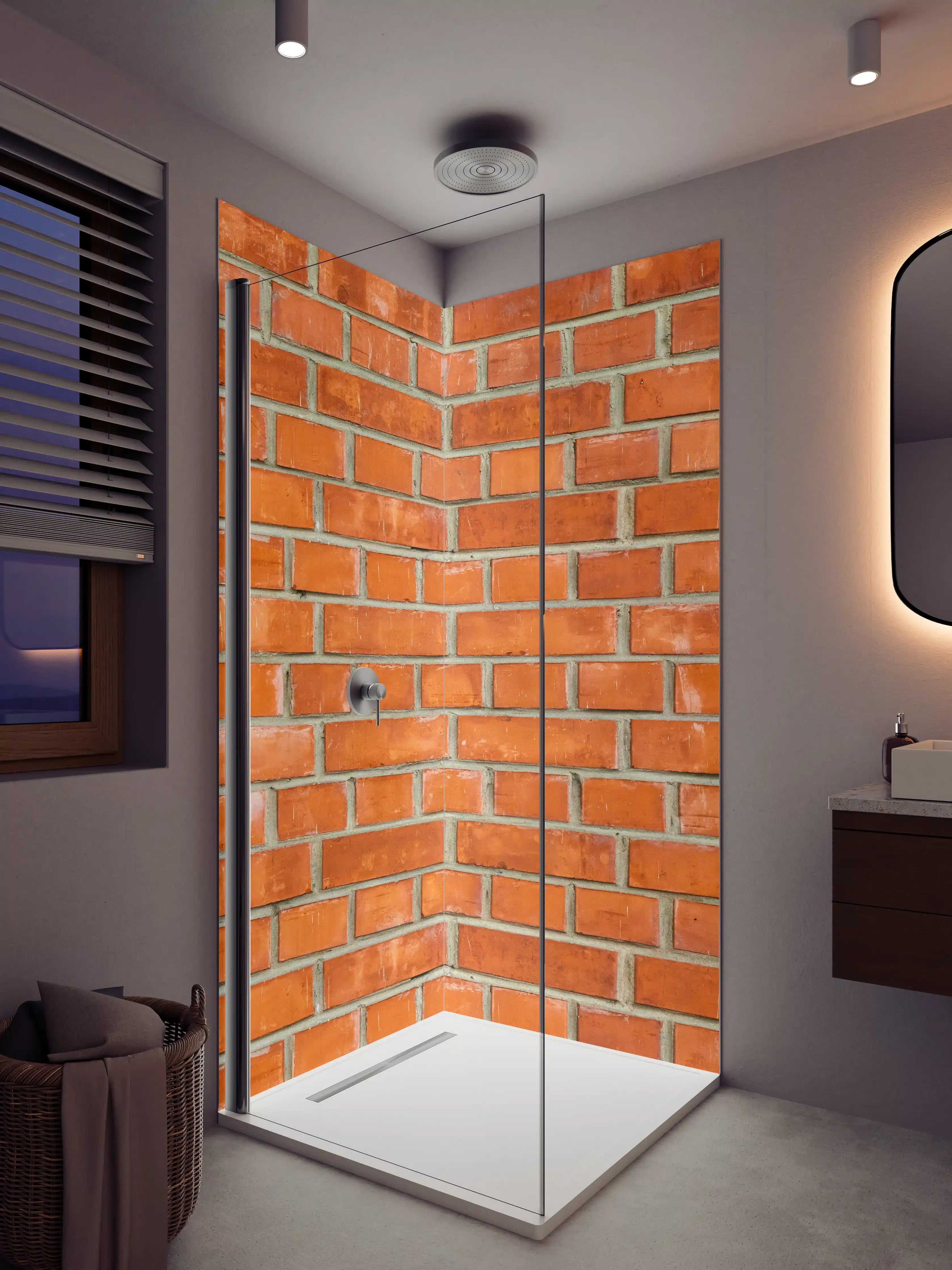 Duschrückwand - Rote Ziegelsteinmauer im klassischen Design