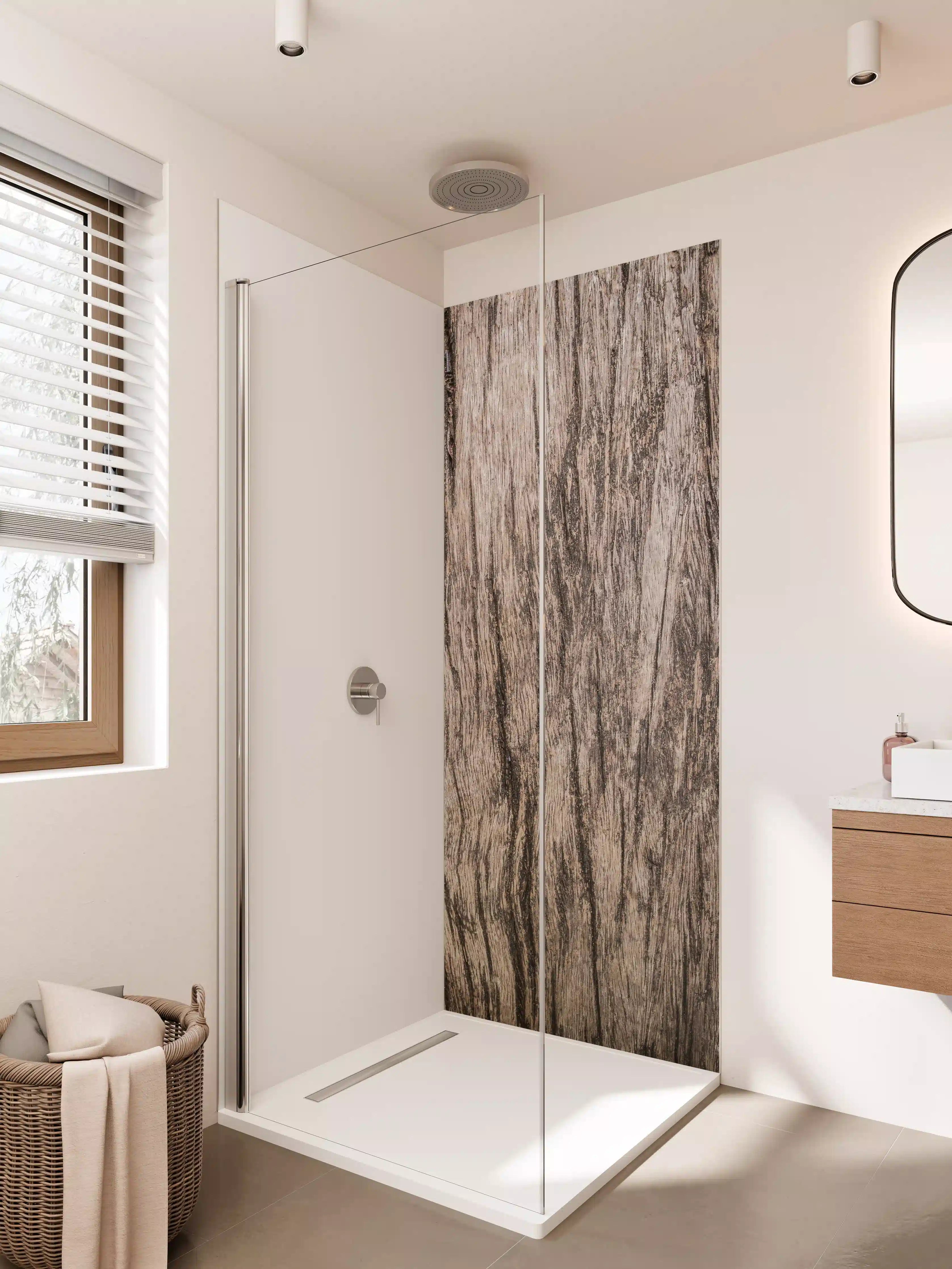 Duschrückwand - Rustikale Holzmaserung in Naturtönen