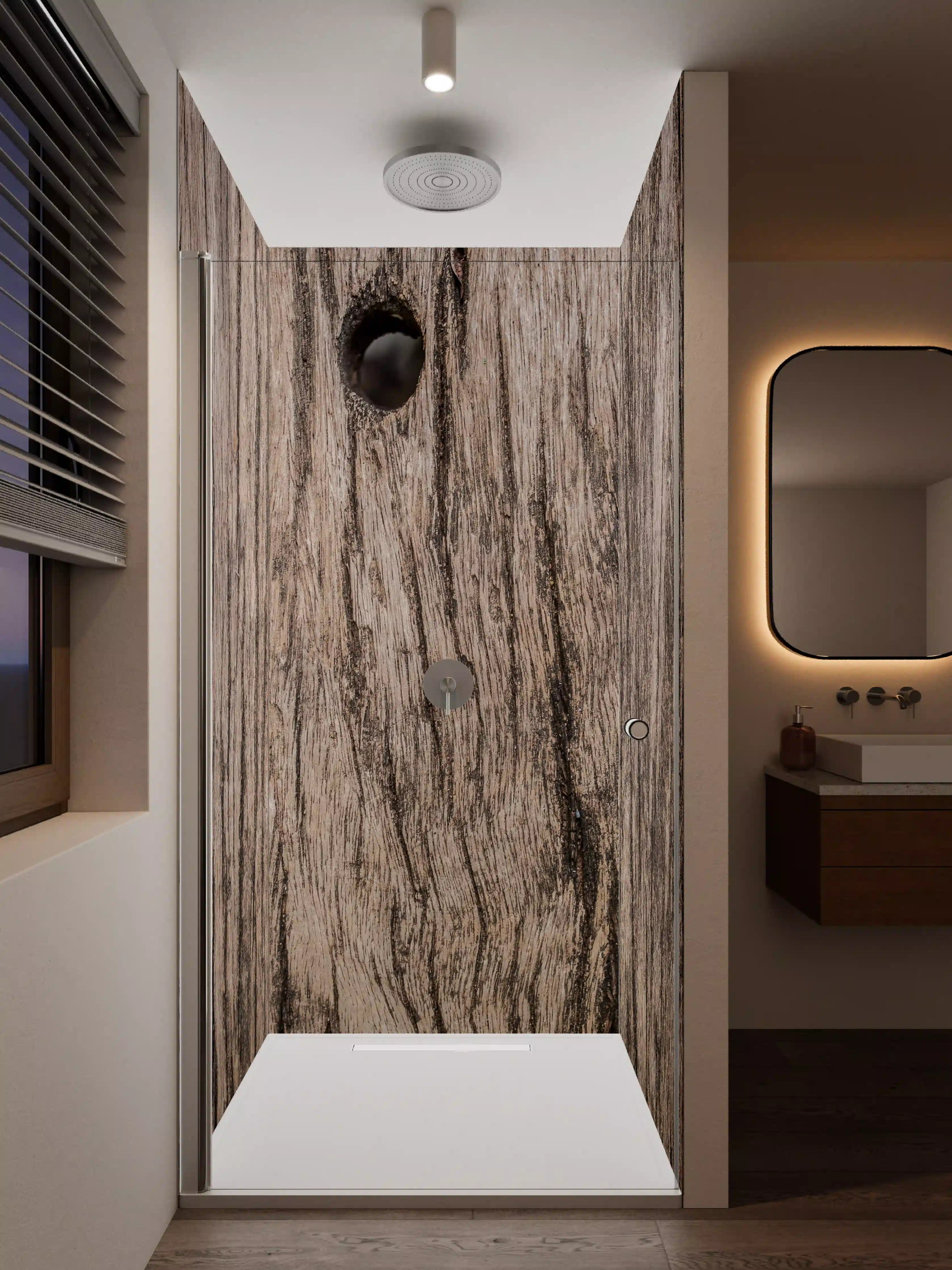 Duschrückwand - Rustikale Holzmaserung in Naturtönen