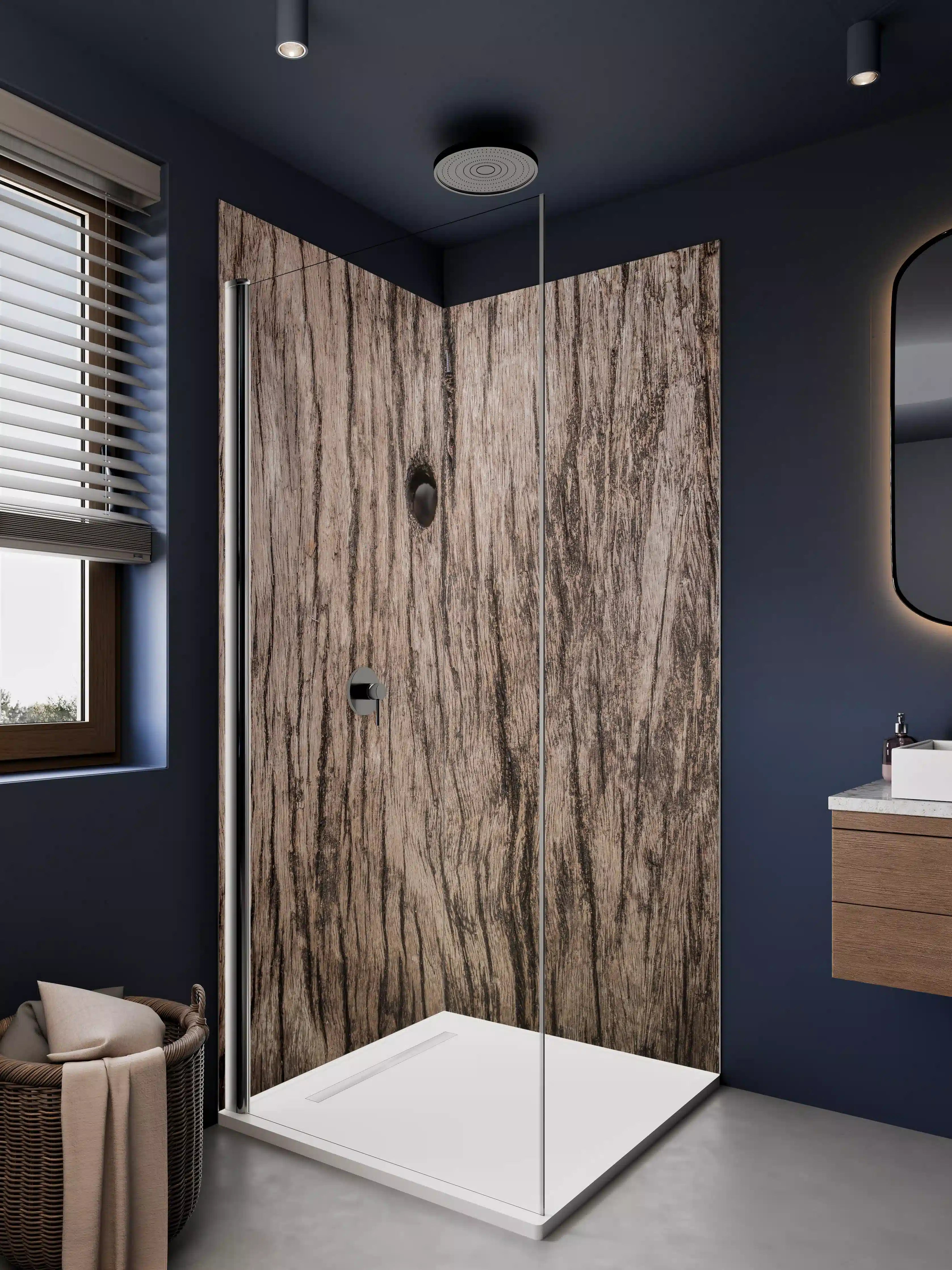 Duschrückwand - Rustikale Holzmaserung in Naturtönen