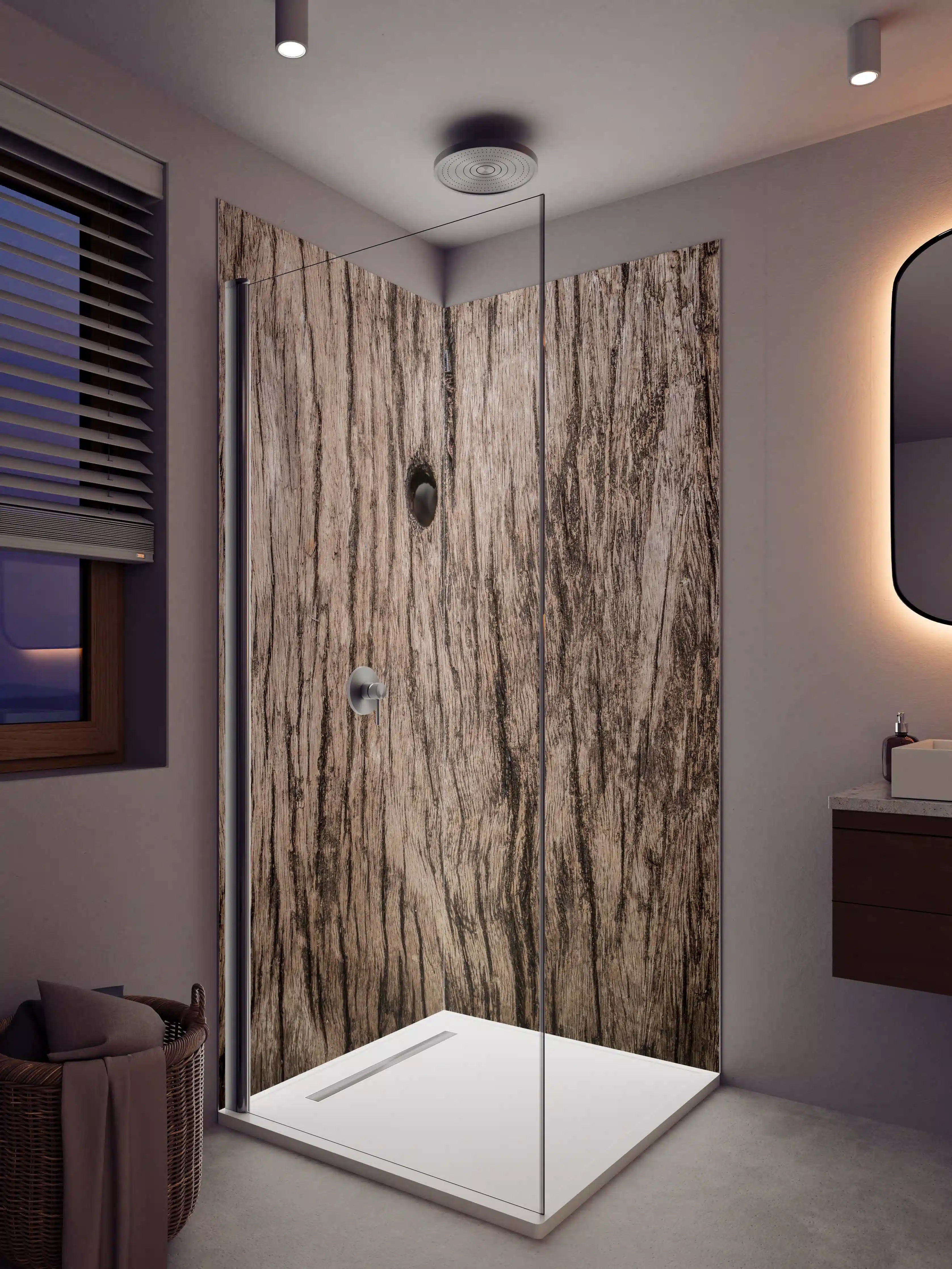 Duschrückwand - Rustikale Holzmaserung in Naturtönen
