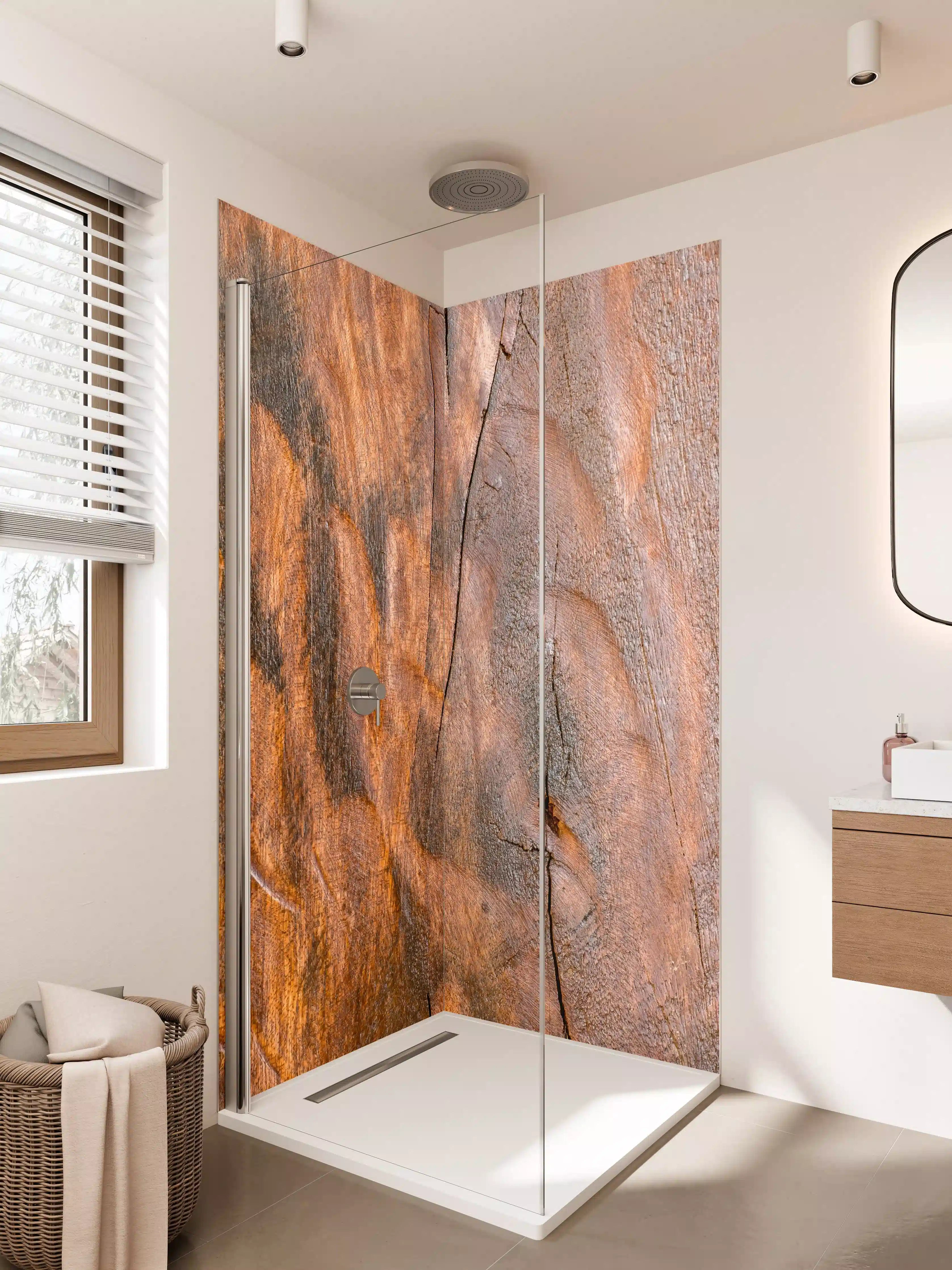 Duschrückwand - Rustikale Holzoptik mit Rissen