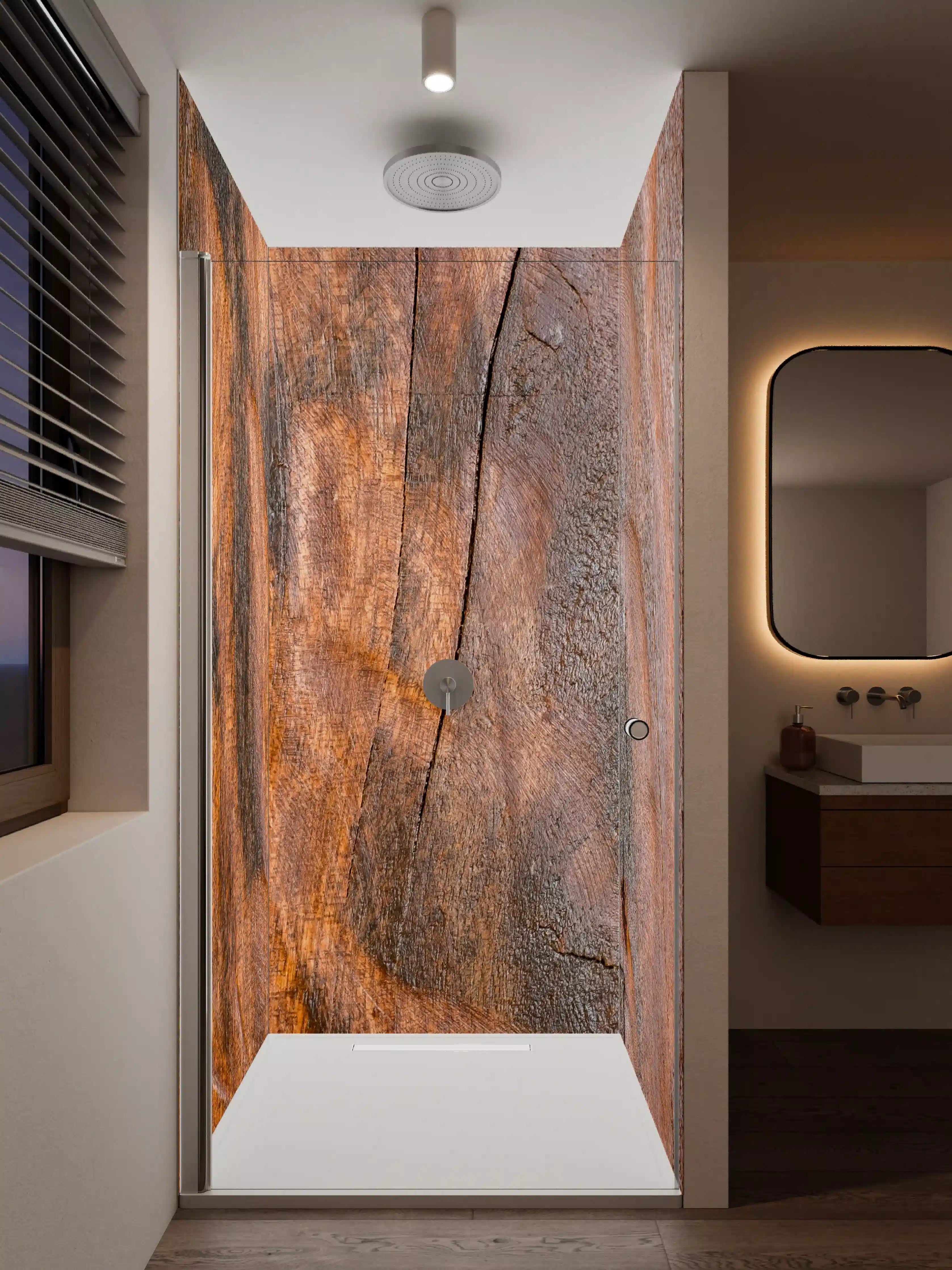 Duschrückwand - Rustikale Holzoptik mit Rissen