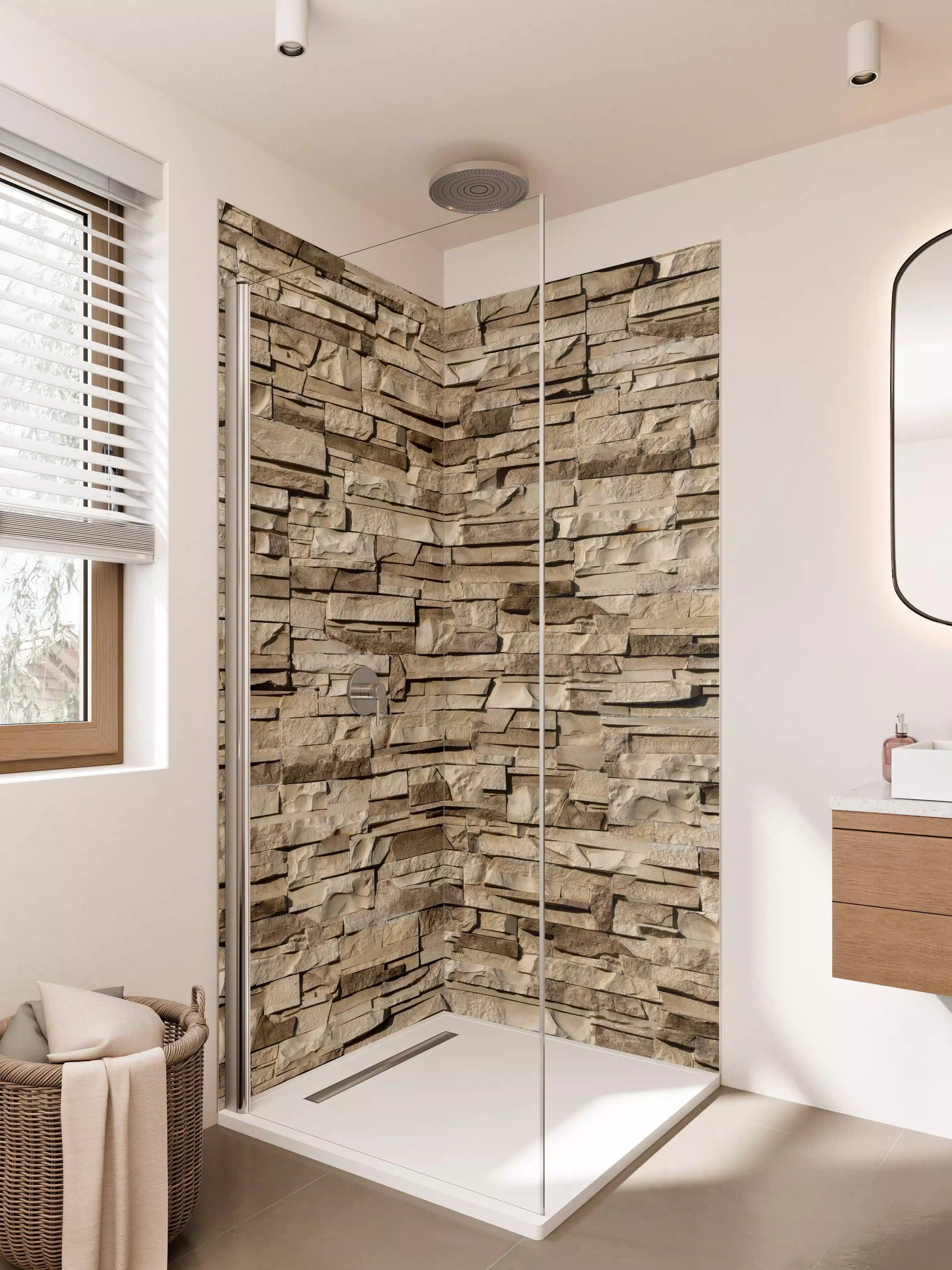 Duschrückwand - Rustikale Sandstein-Optik mit Textur
