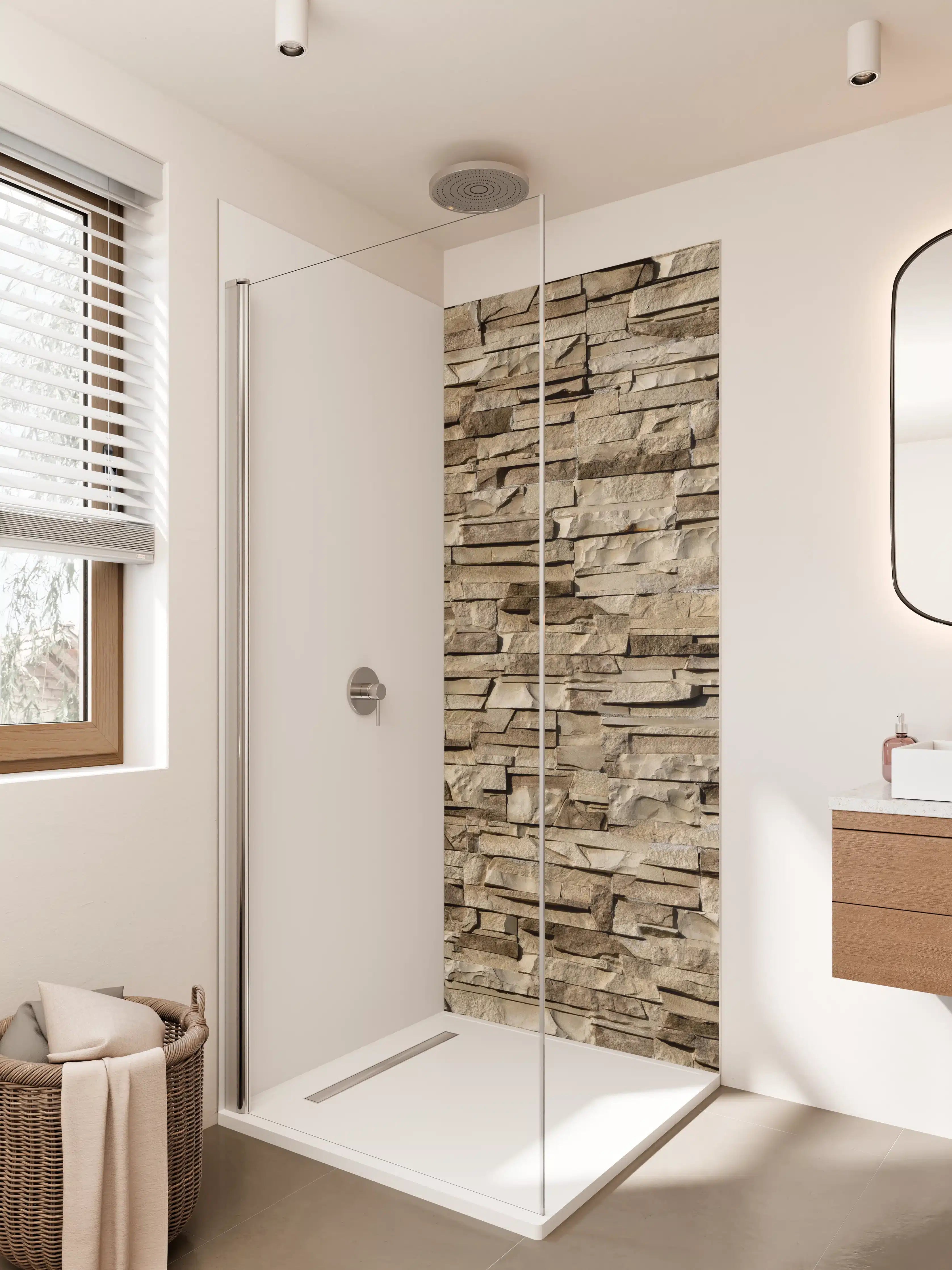 Duschrückwand - Rustikale Sandstein-Optik mit Textur