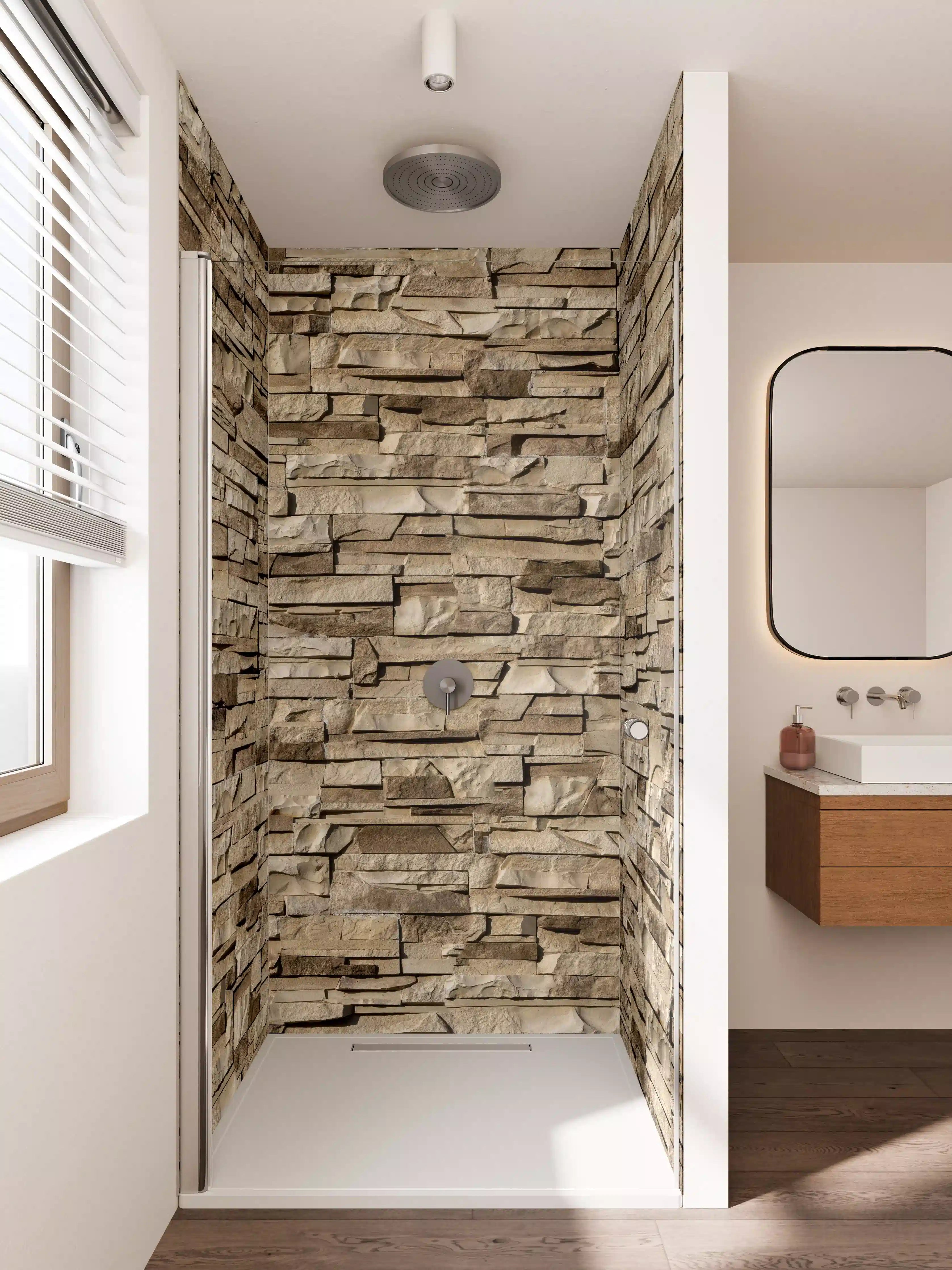 Duschrückwand - Rustikale Sandstein-Optik mit Textur