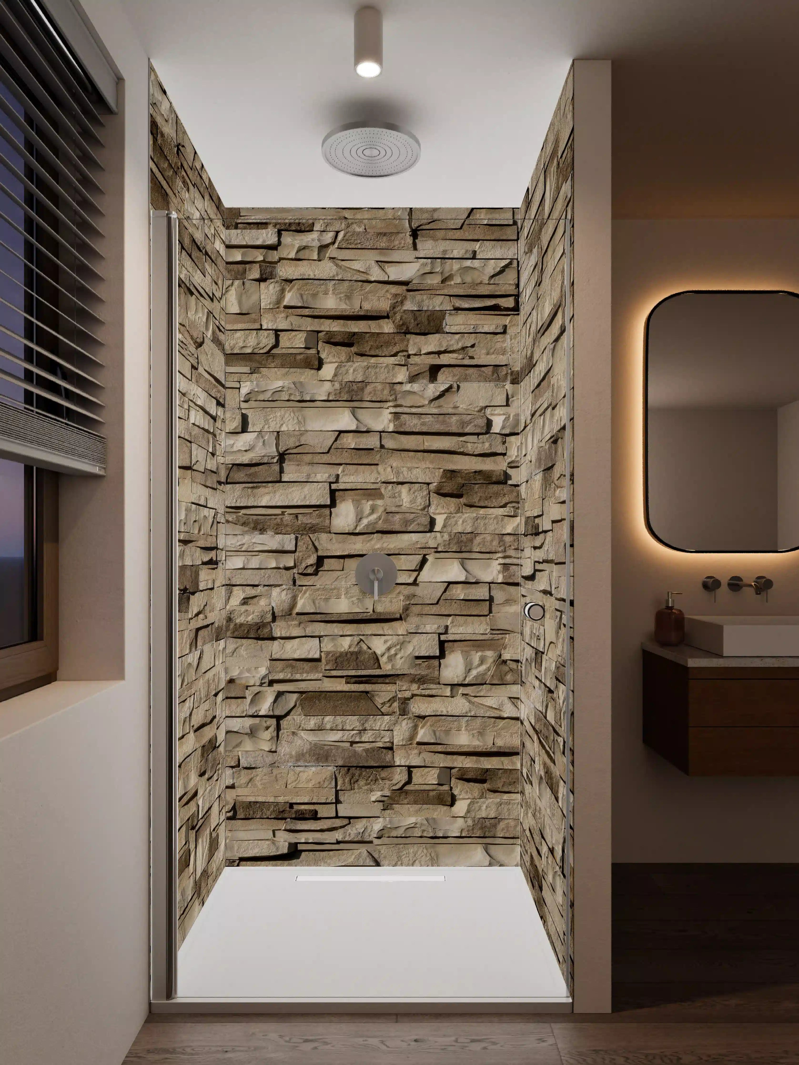 Duschrückwand - Rustikale Sandstein-Optik mit Textur