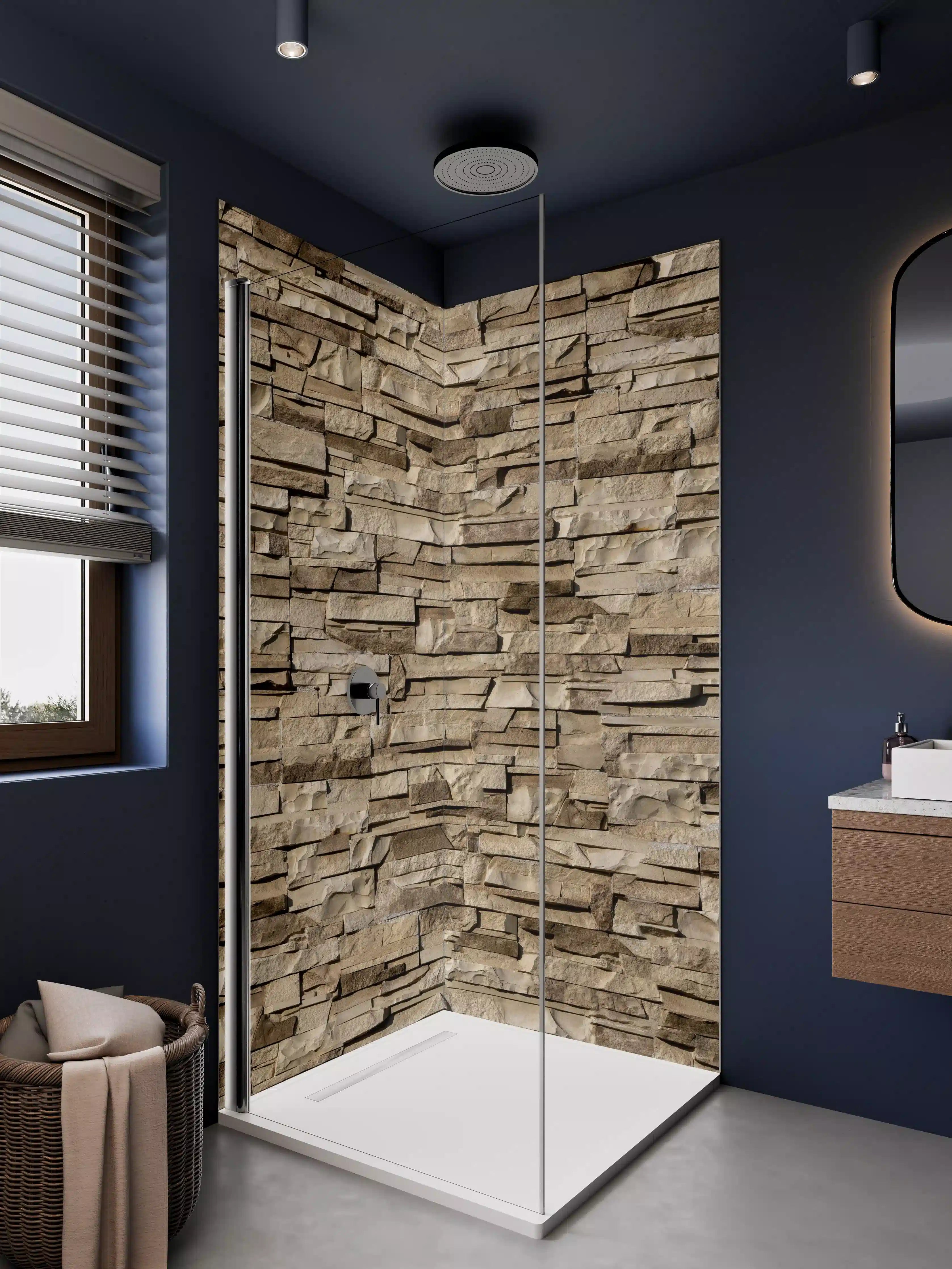 Duschrückwand - Rustikale Sandstein-Optik mit Textur