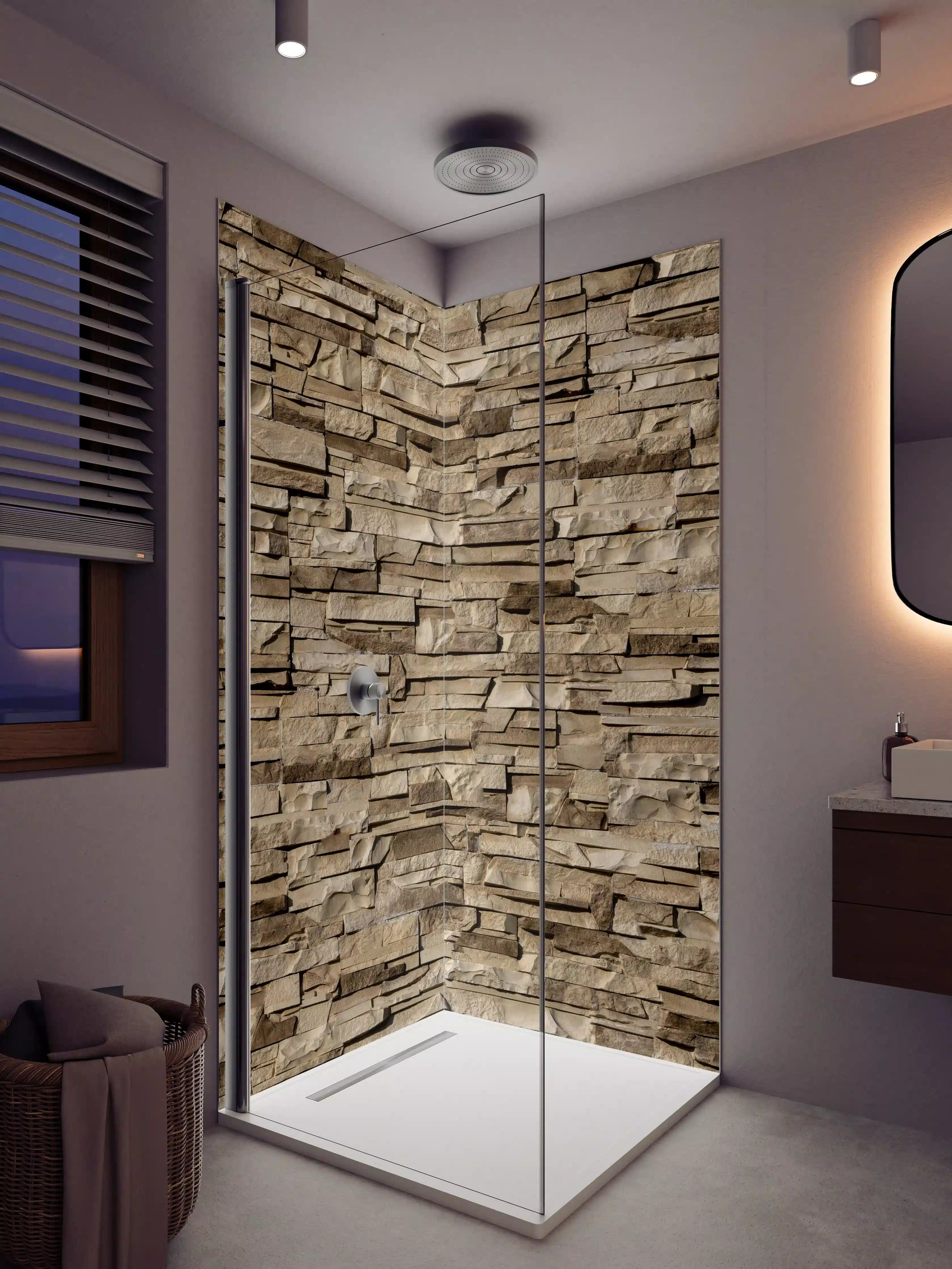 Duschrückwand - Rustikale Sandstein-Optik mit Textur