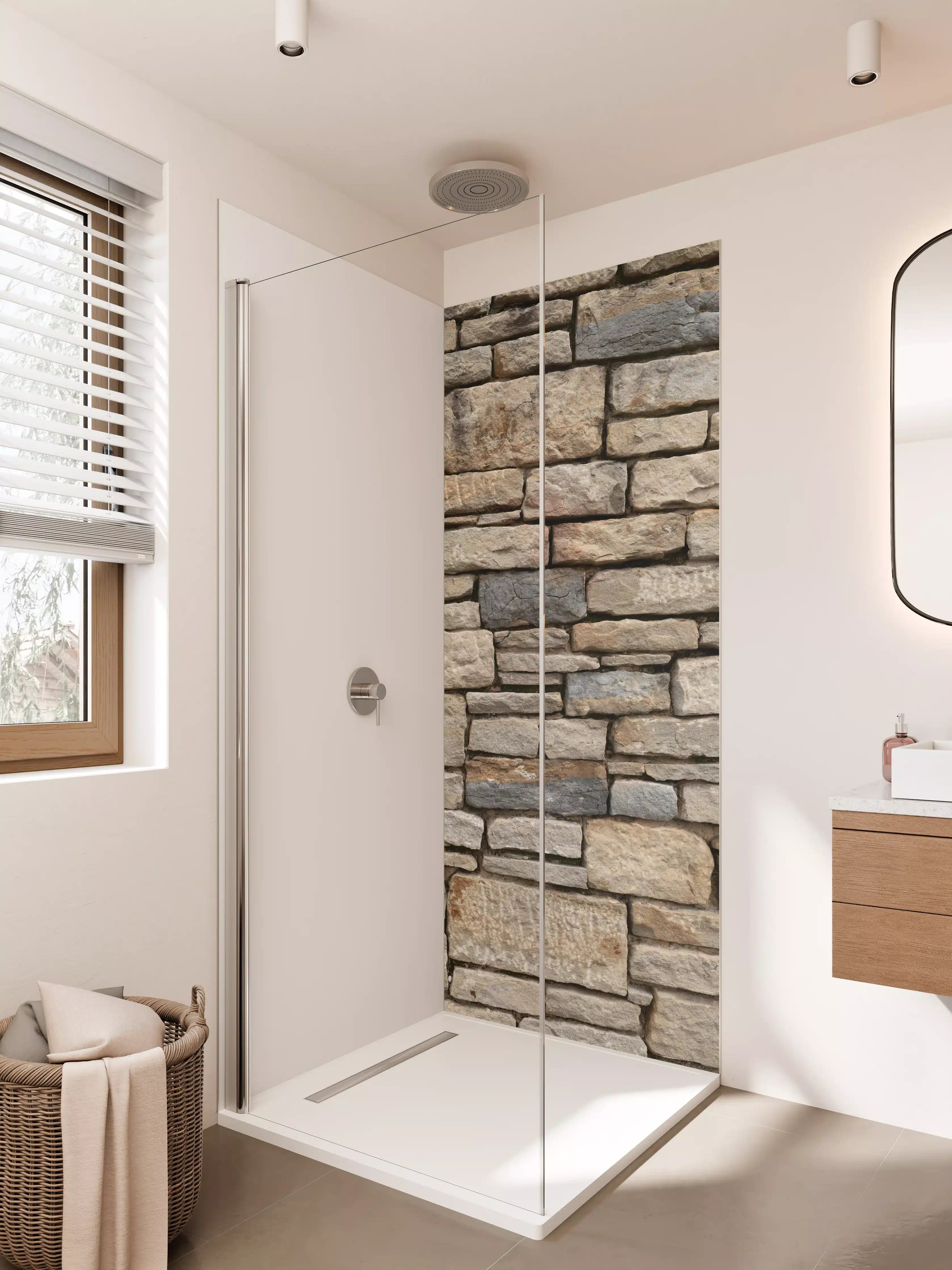 Duschrückwand - Rustikale Steinsicht mit natürlicher Textur