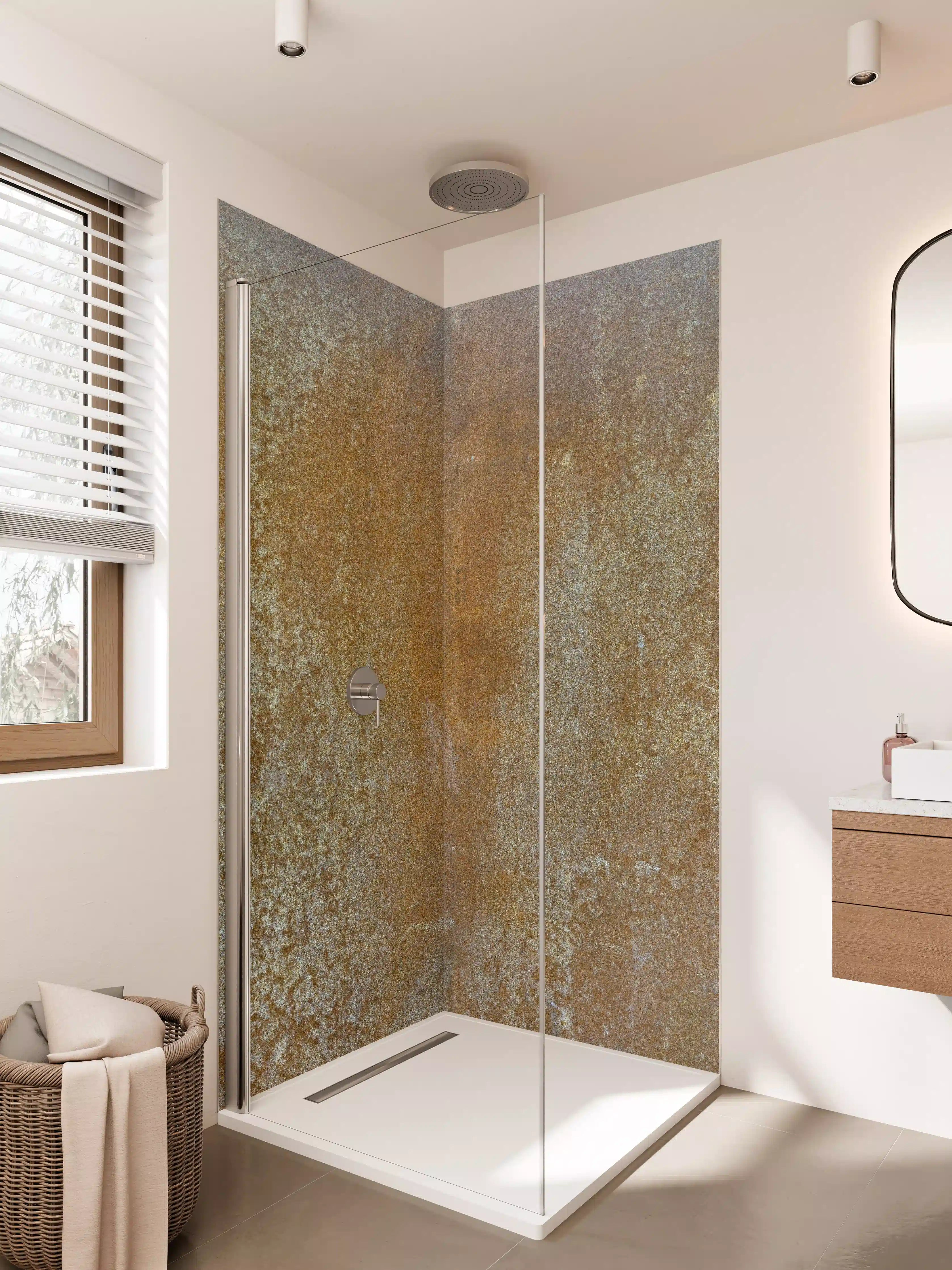 Duschrückwand - Rustikale, rostige Metalltextur mit braunen Tönungen