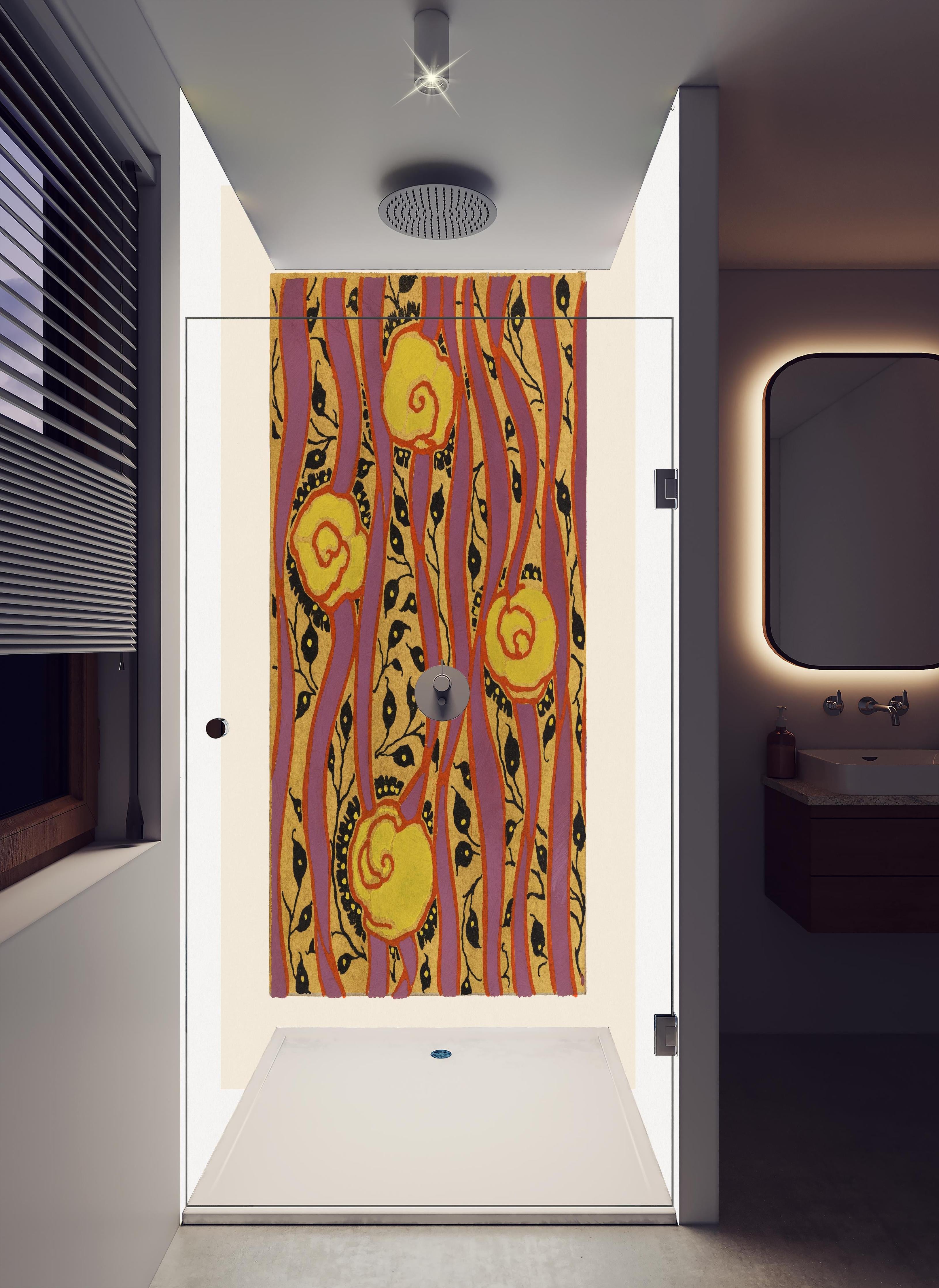 Duschrückwand - Samarkande 15 in hellem Badezimmer mit Regenduschkopf - zweiteilige Eck-Duschrückwand