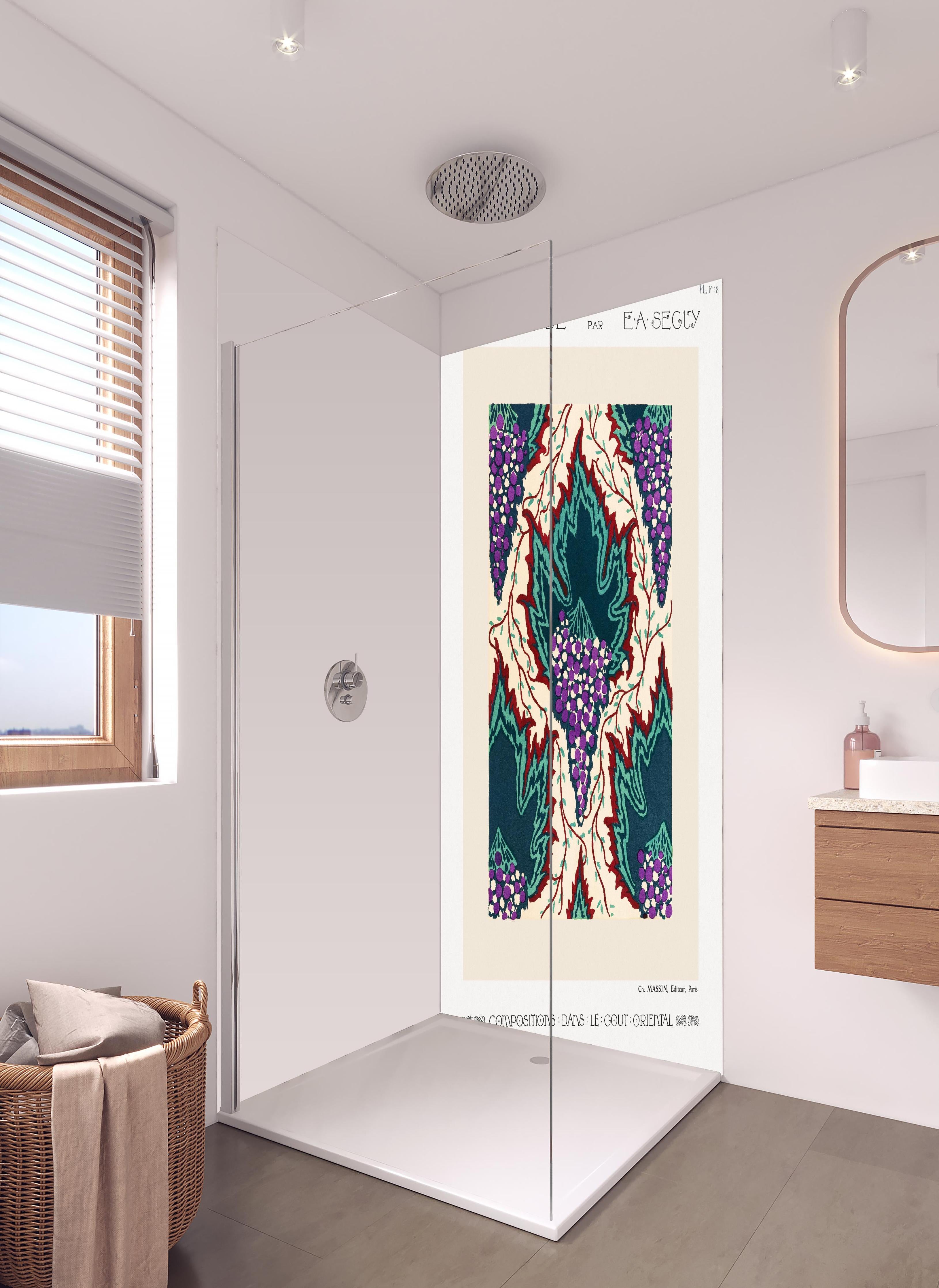 Duschrückwand - Samarkande 18 in hellem Badezimmer mit Regenduschkopf - zweiteilige Eck-Duschrückwand