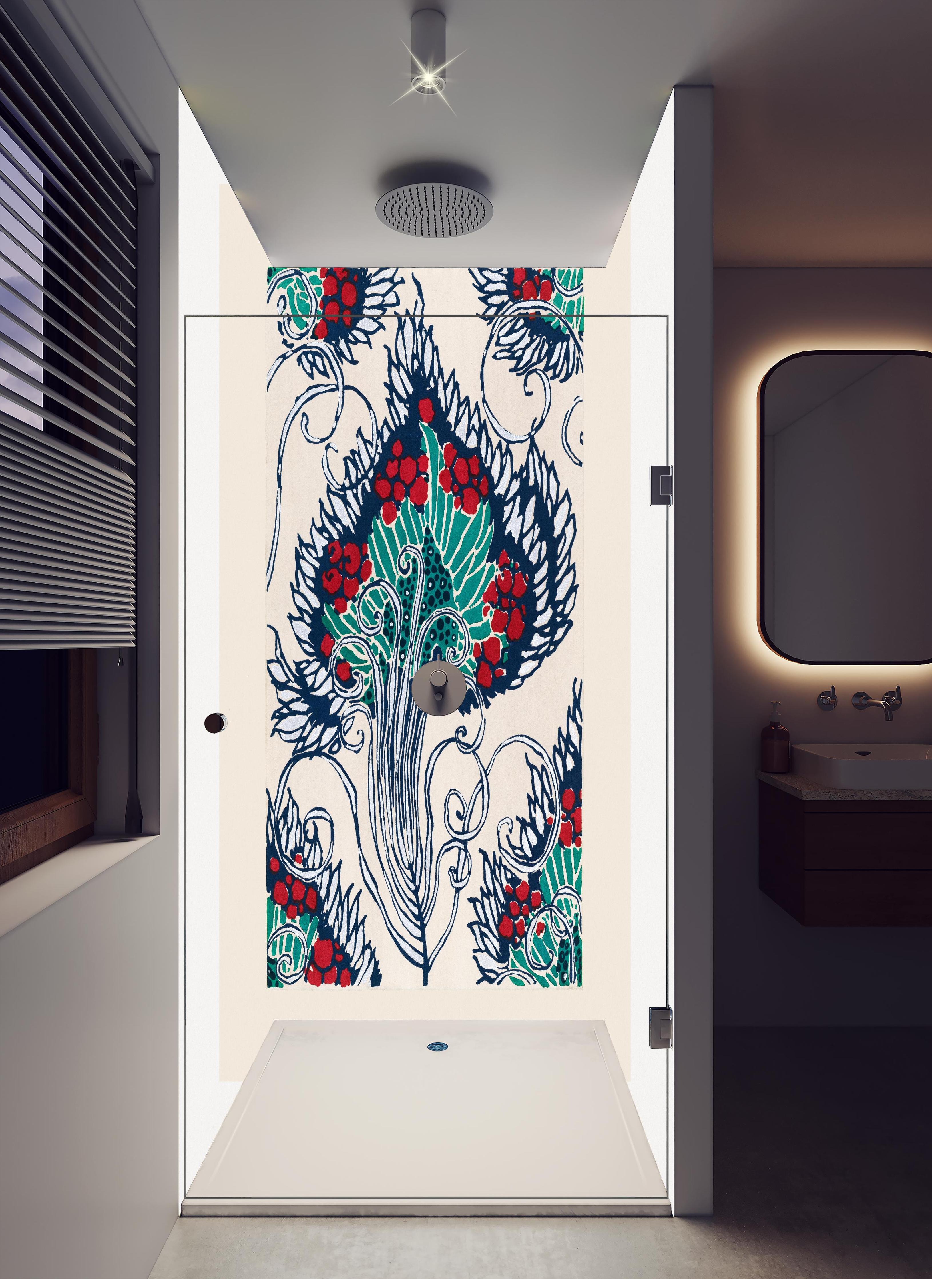 Duschrückwand - Samarkande 19 in hellem Badezimmer mit Regenduschkopf - zweiteilige Eck-Duschrückwand