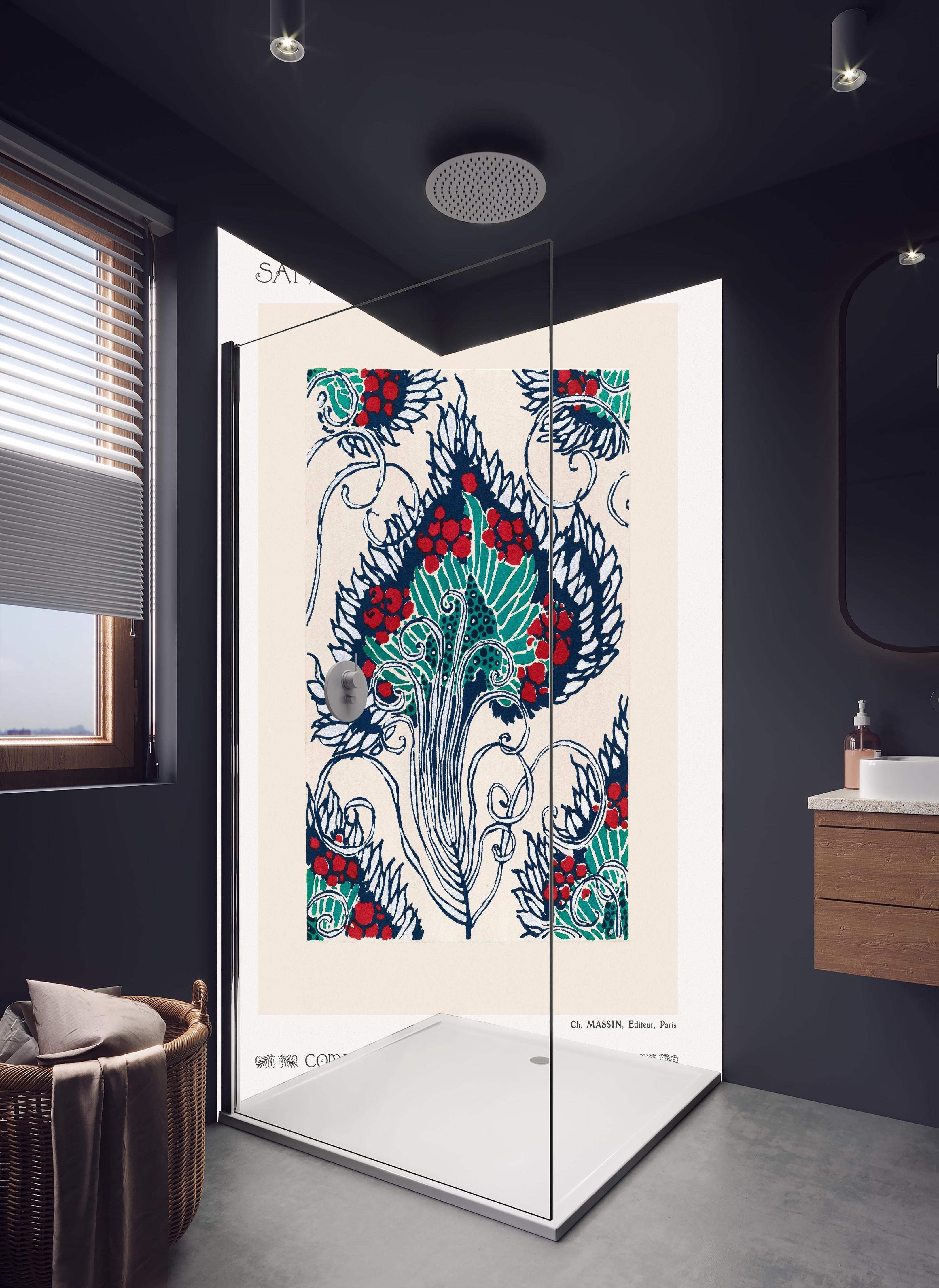 Duschrückwand - Samarkande 19 in hellem Badezimmer mit Regenduschkopf - zweiteilige Eck-Duschrückwand