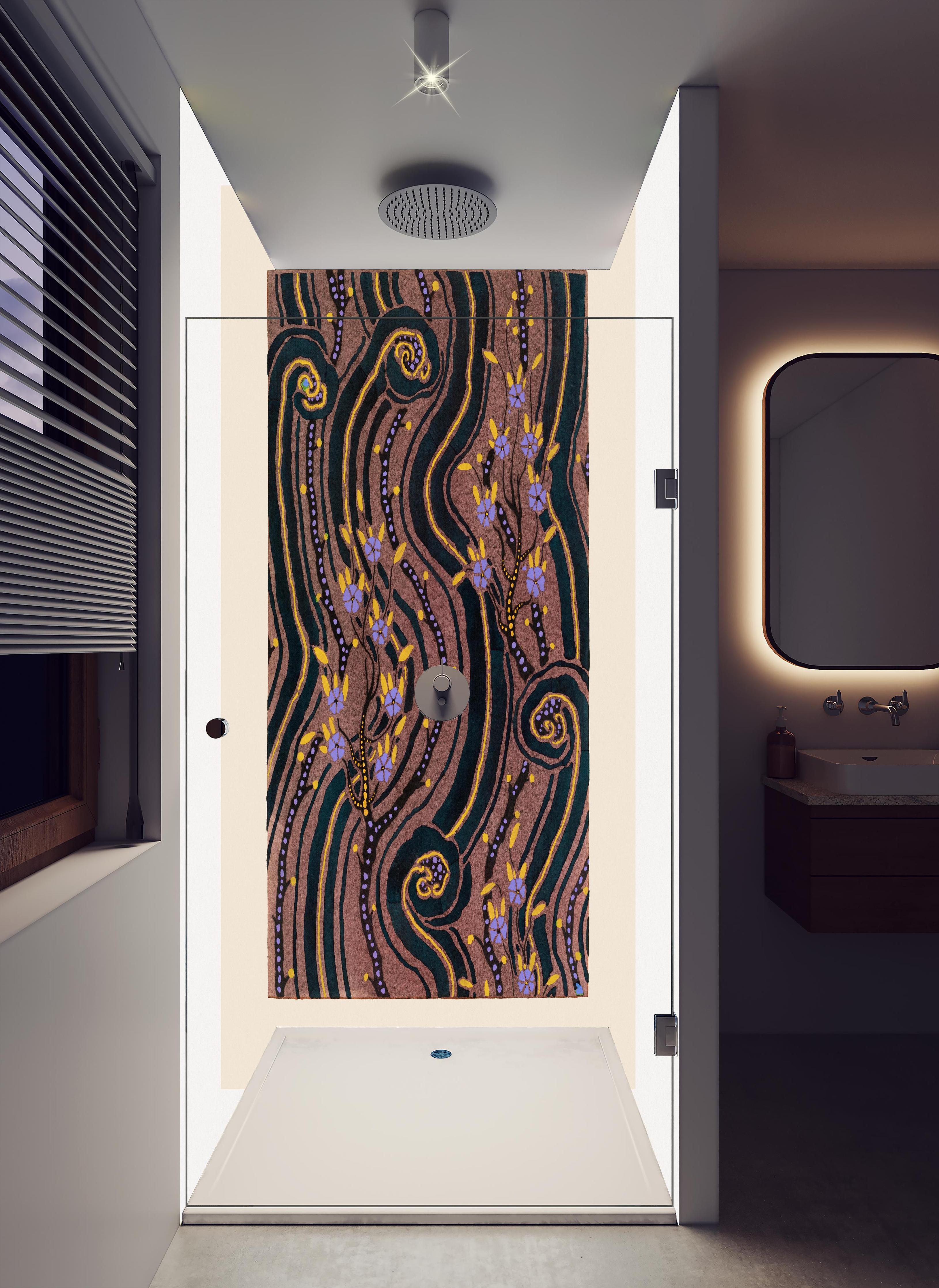 Duschrückwand - Samarkande 8 in hellem Badezimmer mit Regenduschkopf - zweiteilige Eck-Duschrückwand