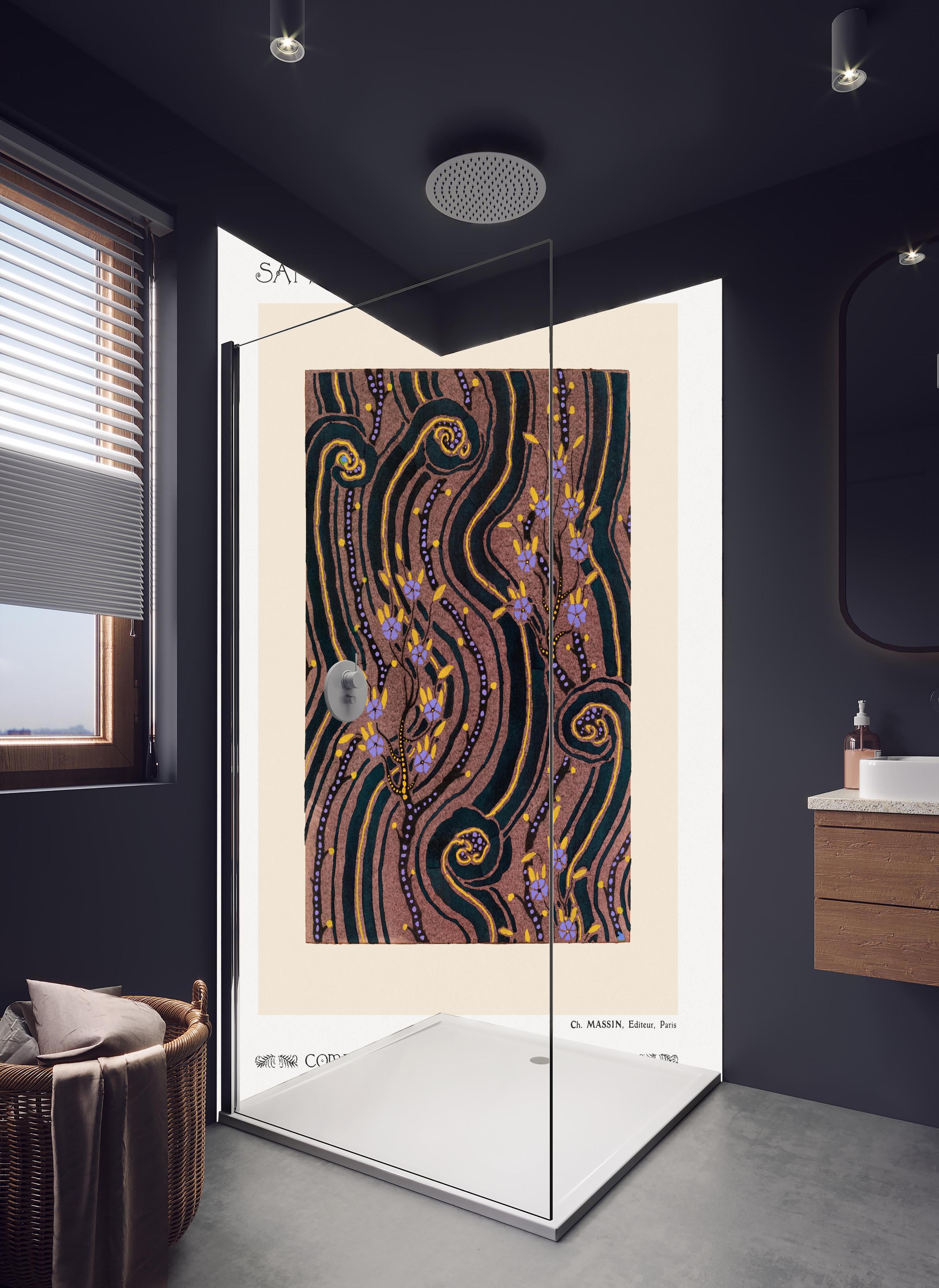 Duschrückwand - Samarkande 8 in hellem Badezimmer mit Regenduschkopf - zweiteilige Eck-Duschrückwand