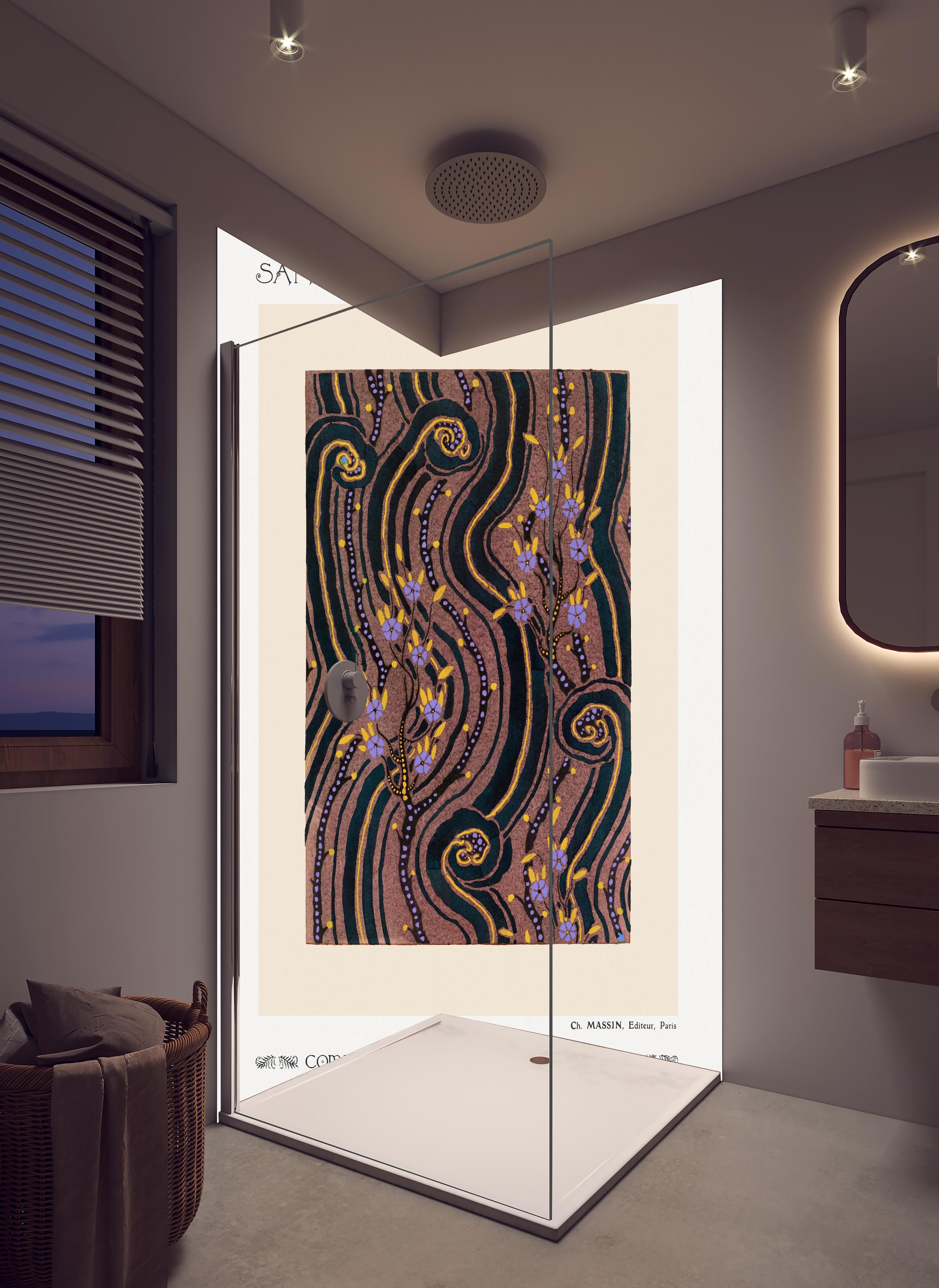 Duschrückwand - Samarkande 8 in hellem Badezimmer mit Regenduschkopf - zweiteilige Eck-Duschrückwand