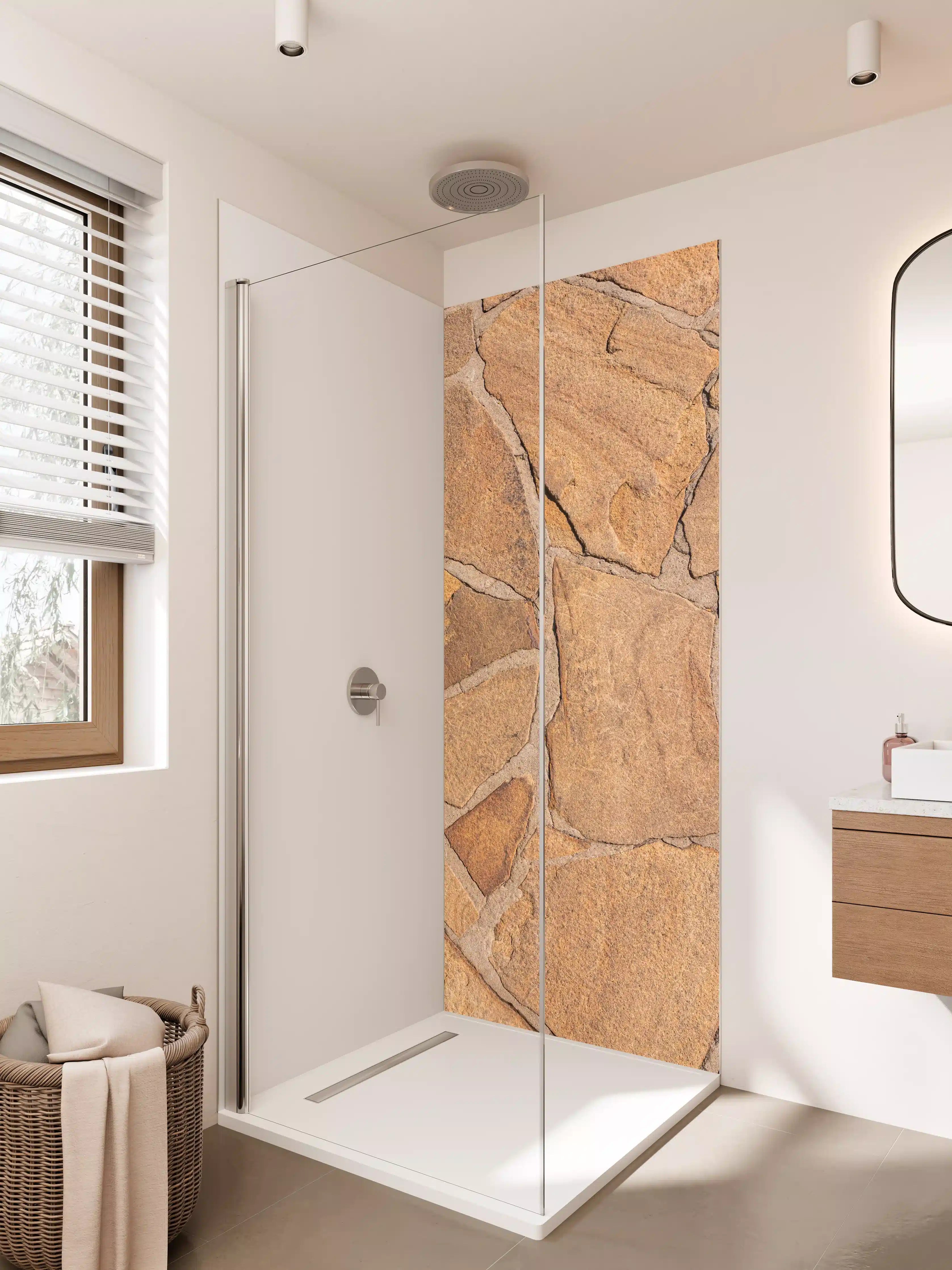 Duschrückwand - Sandsteinmauer in Erdtönen