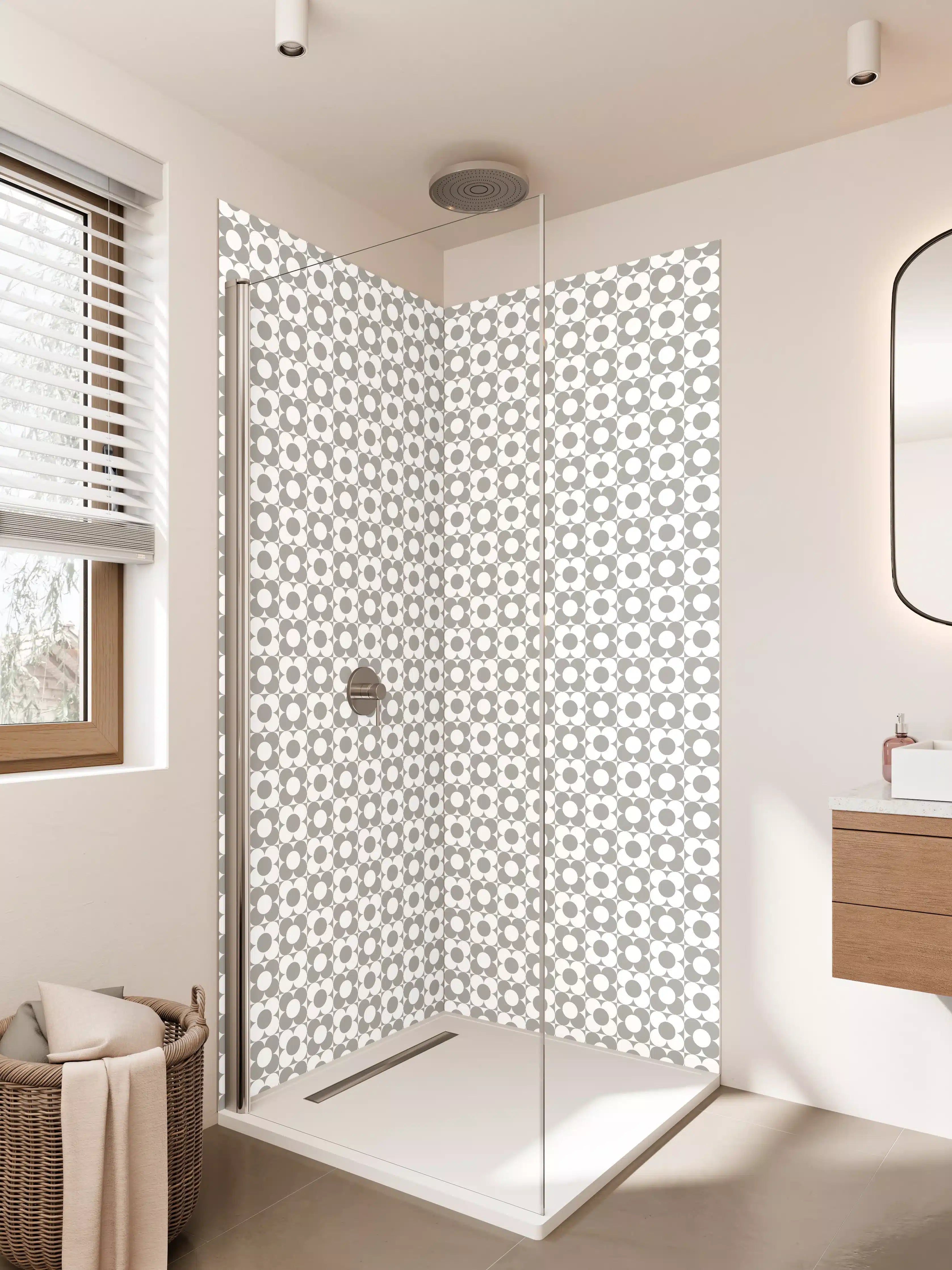 Duschrückwand - Sanfte Grautransparenz in Weiß