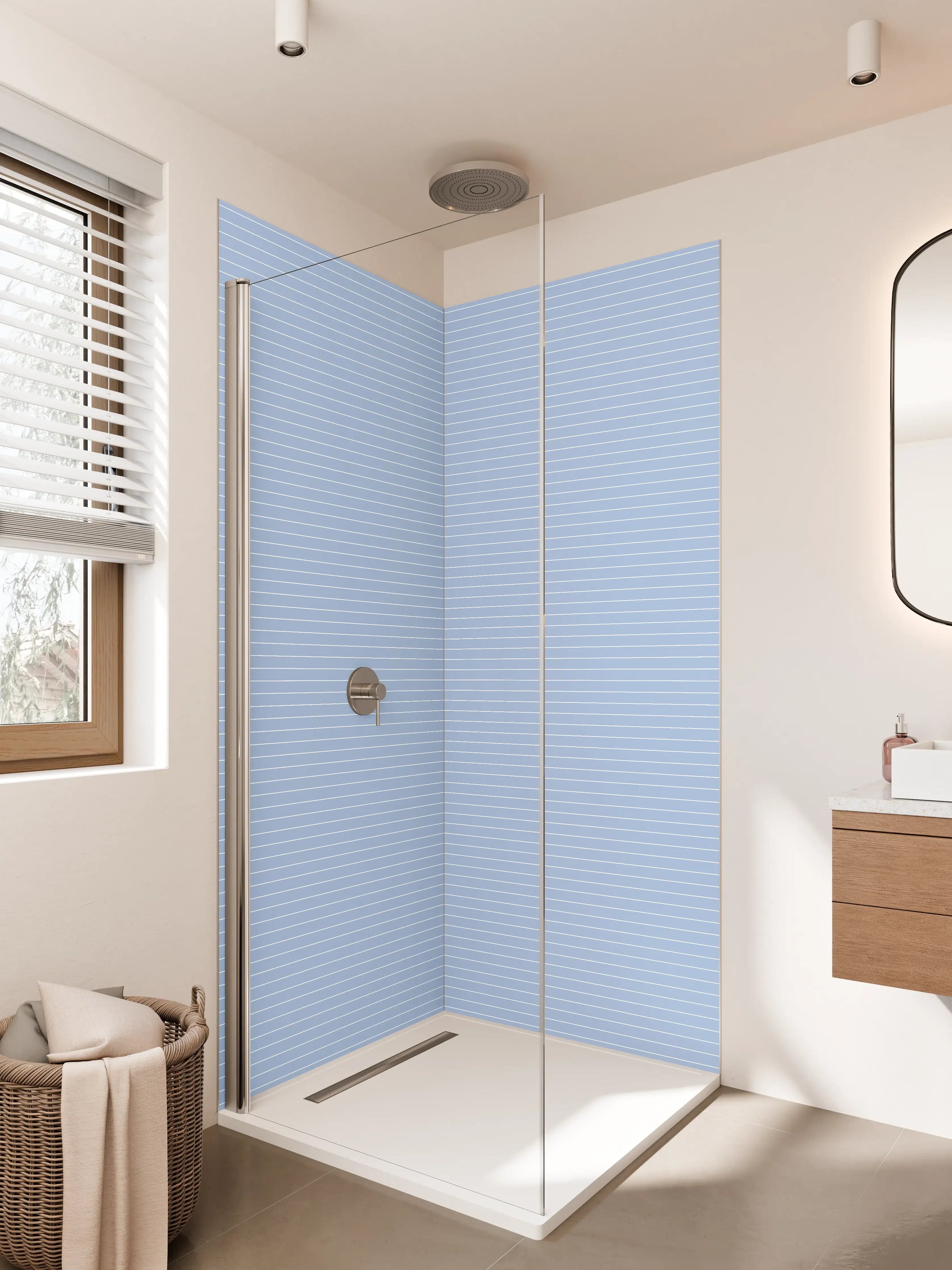 Duschrückwand - Sanfte Himmelstöne in Grau und Weiß