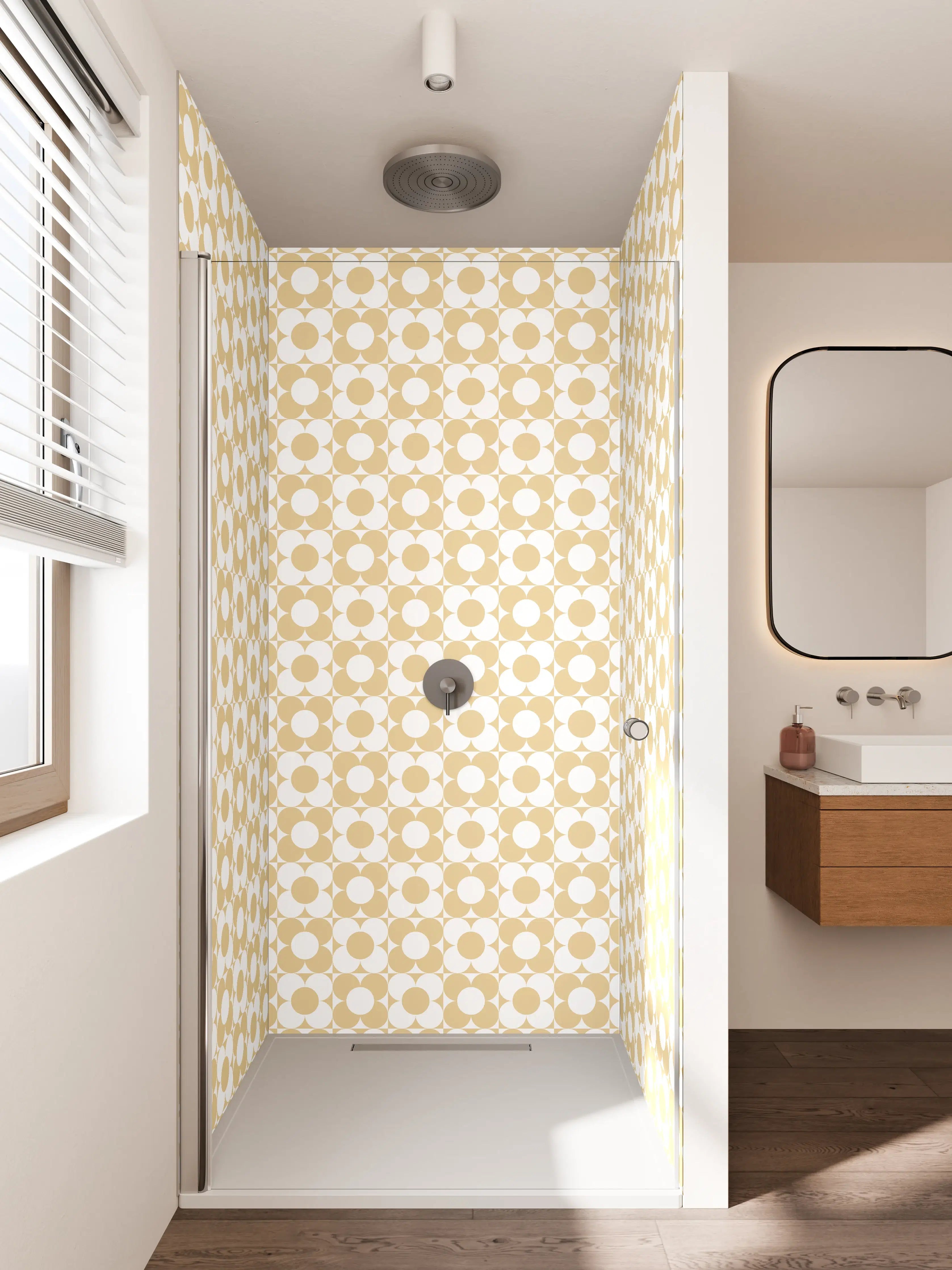 Duschrückwand - Sanftes Grau-Weißes Geometriedesign