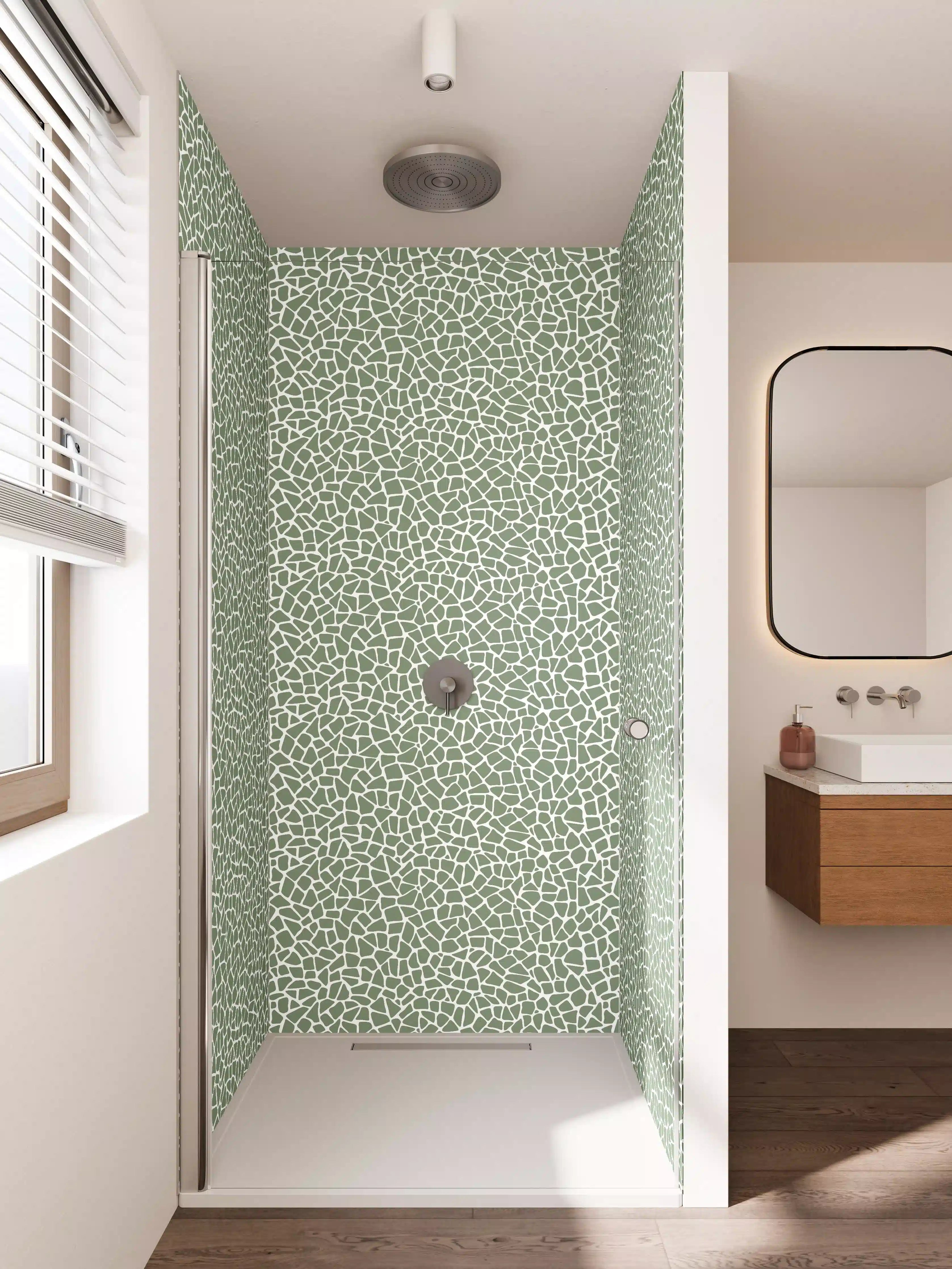 Duschrückwand - Sanftes Grüngrau-Muster