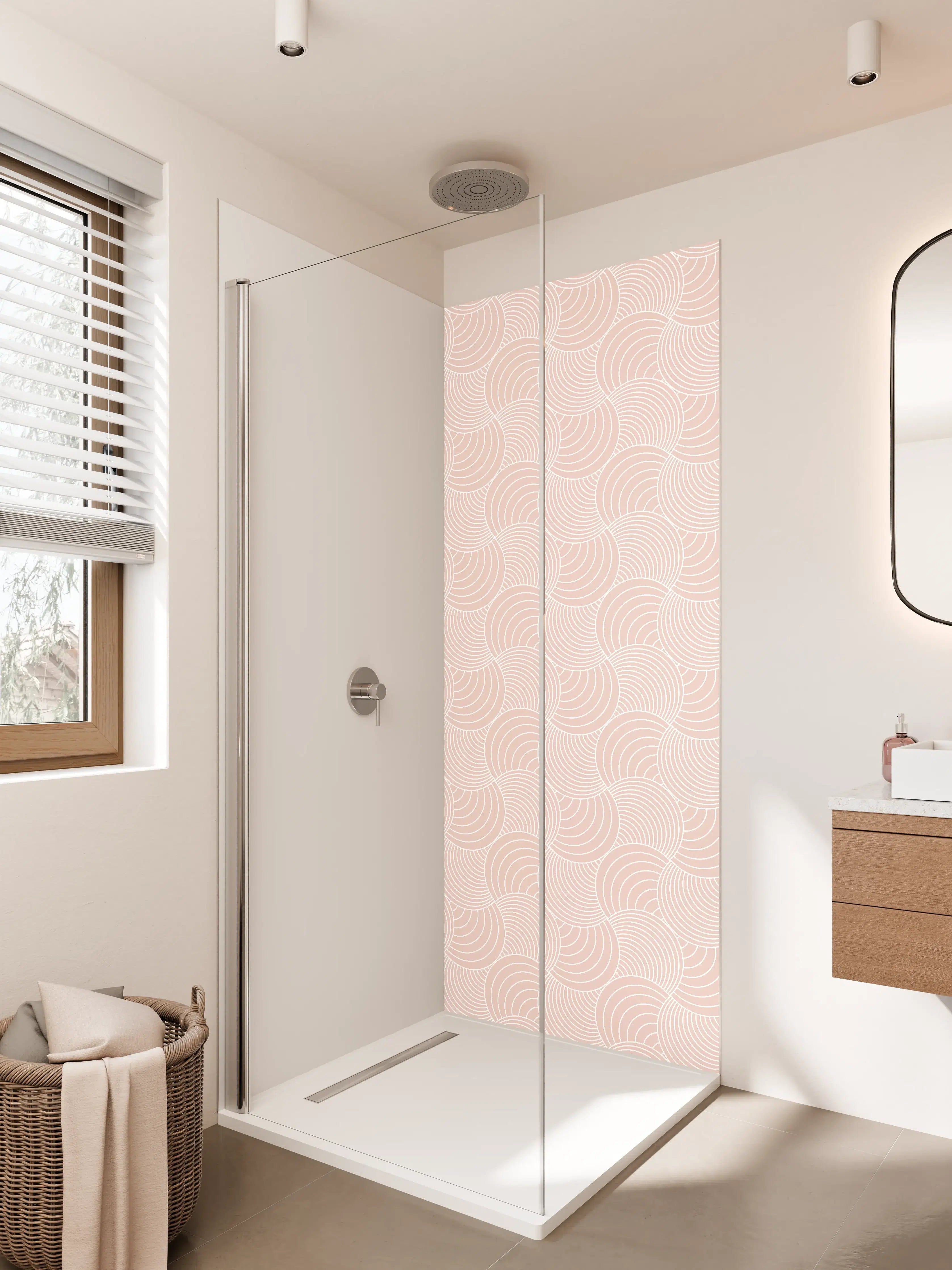 Duschrückwand - Sanftes Rosé mit geometrischem Muster