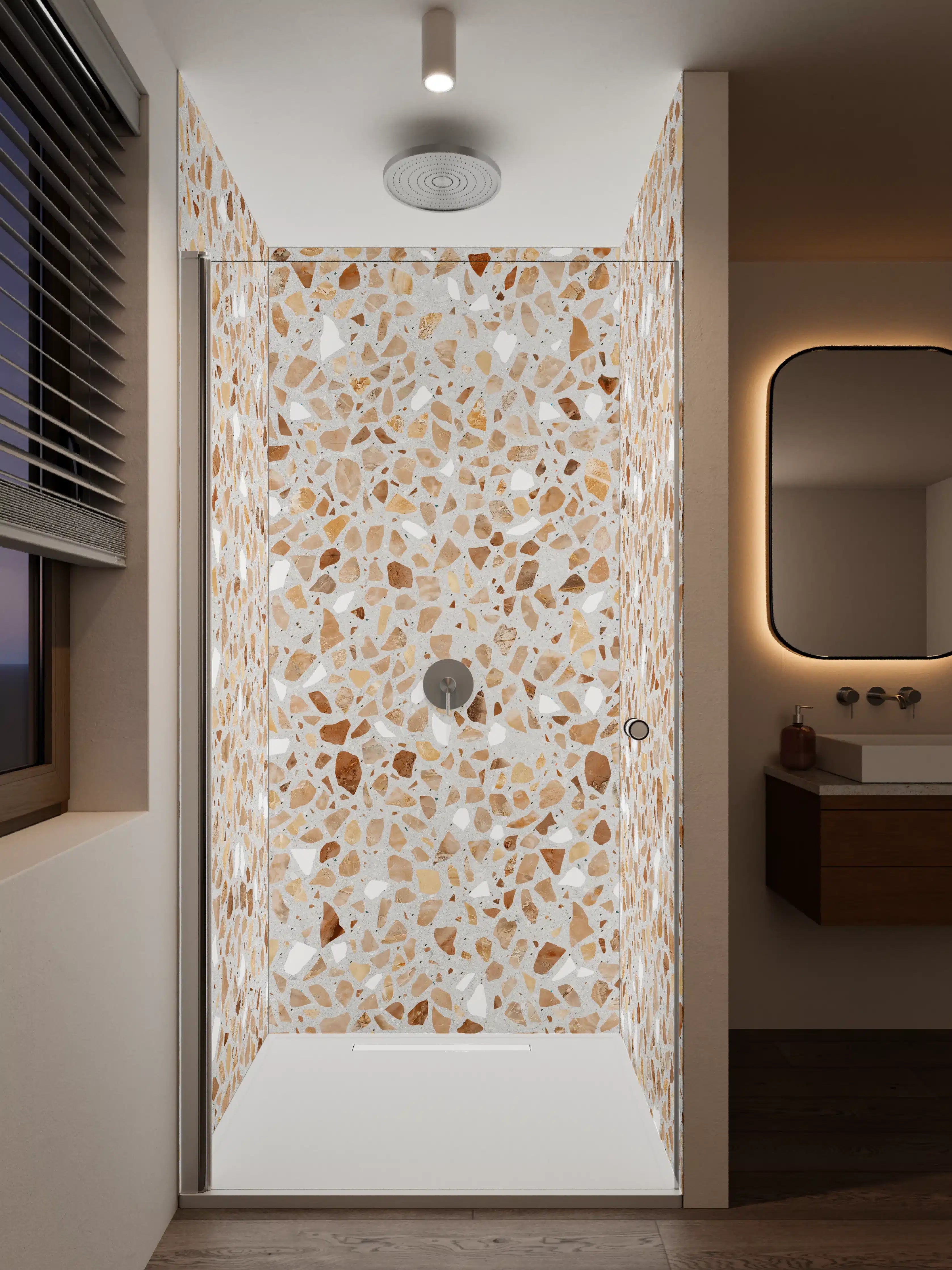 Duschrückwand - Schöne beige Terrazzo Stein Textur