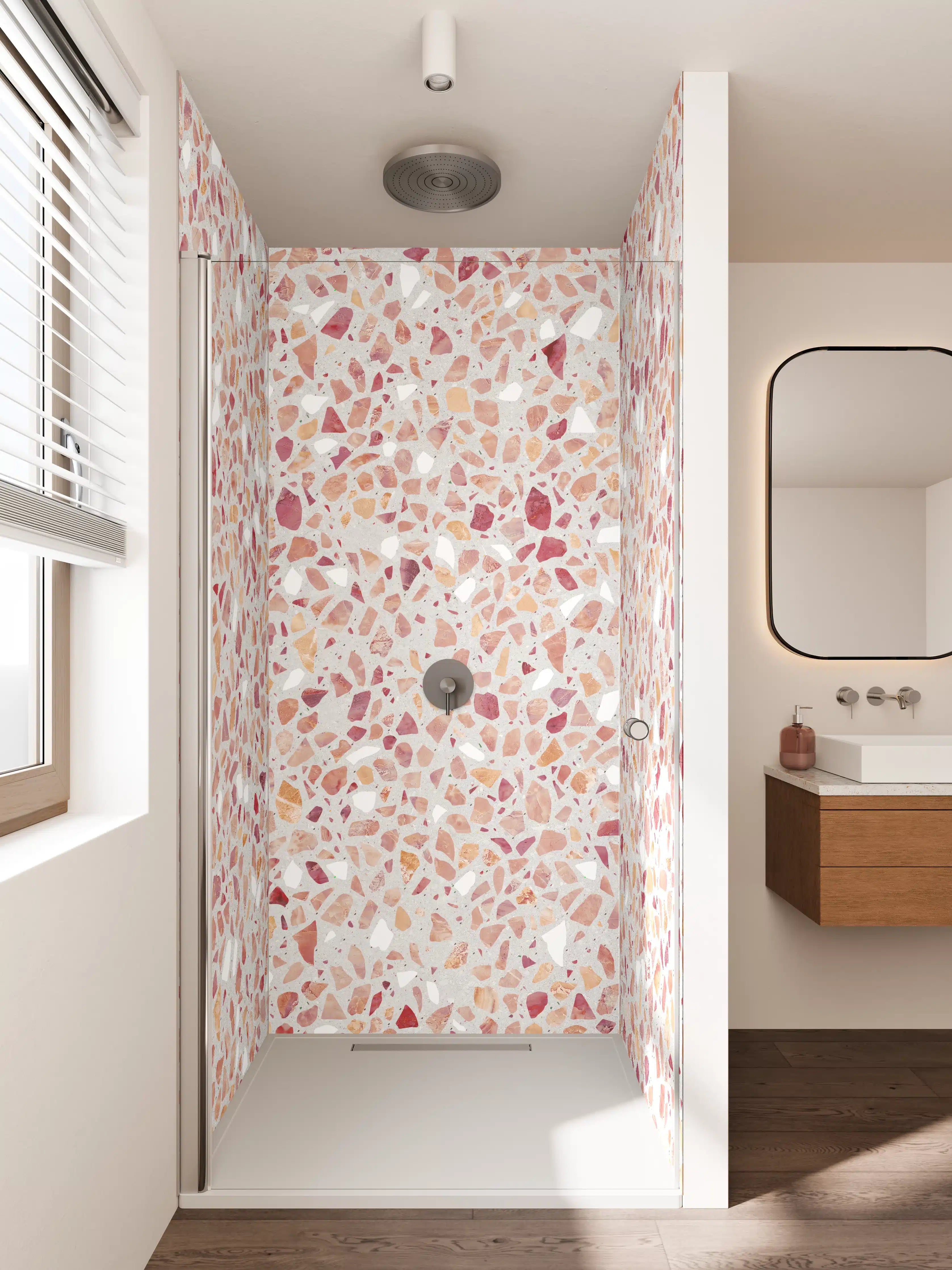 Duschrückwand - Schöne rote Terrazzo Stein Textur