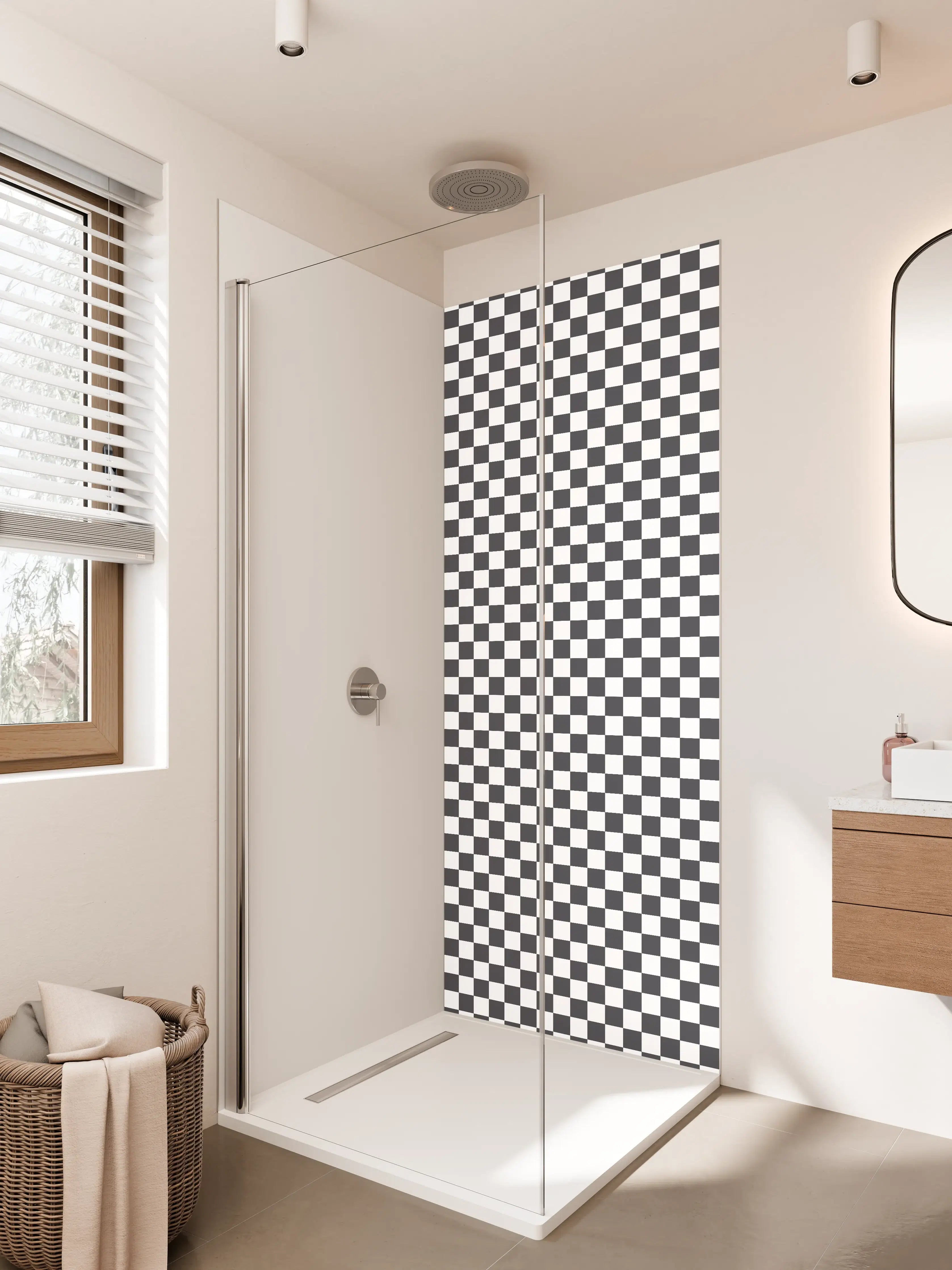 Duschrückwand - Schwarze und weiße Karos Muster