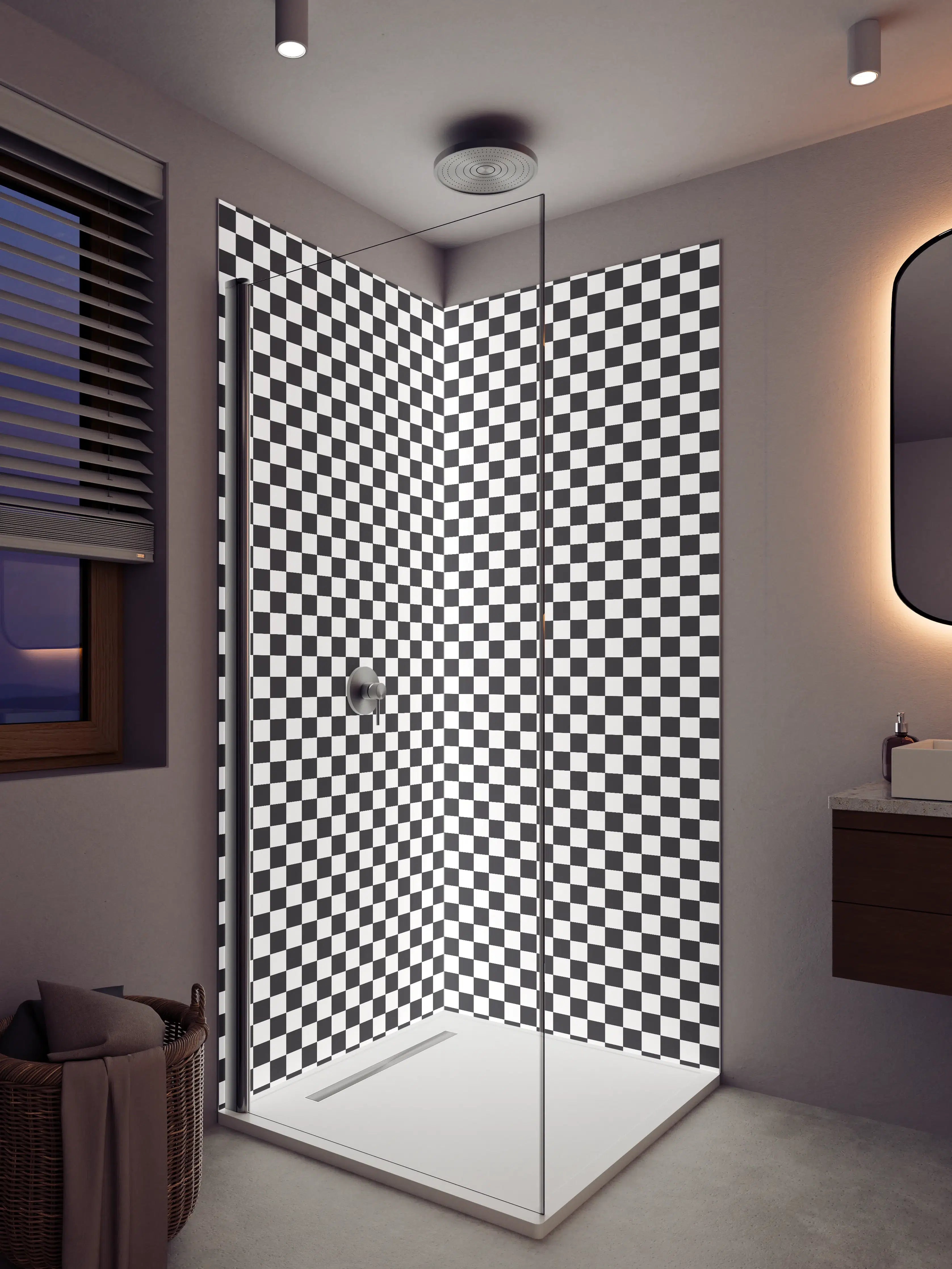 Duschrückwand - Schwarze und weiße Karos Muster