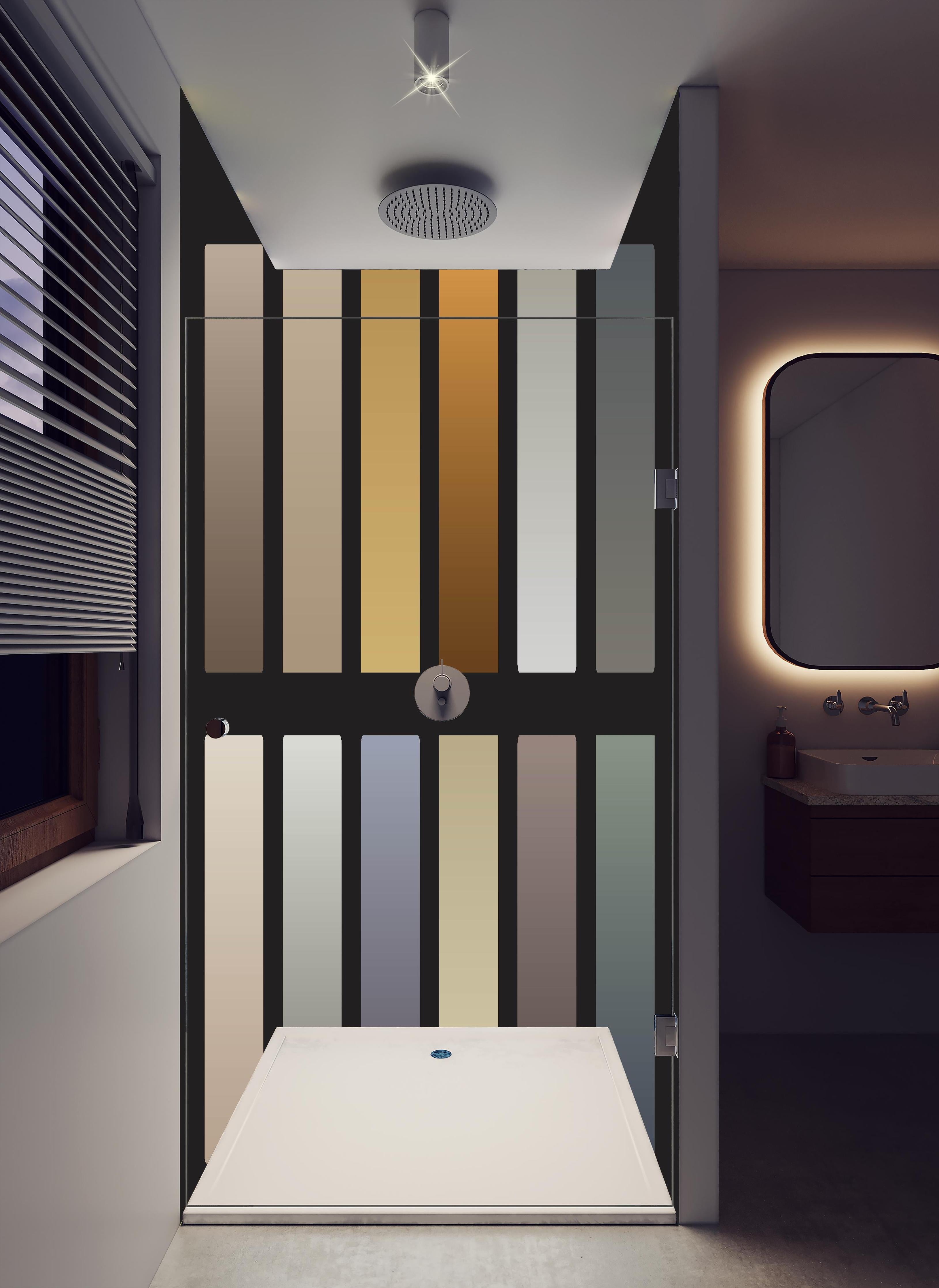 Duschrückwand - Set von sanften Vektor-Farbverläufen in hellem Badezimmer mit Regenduschkopf - zweiteilige Eck-Duschrückwand