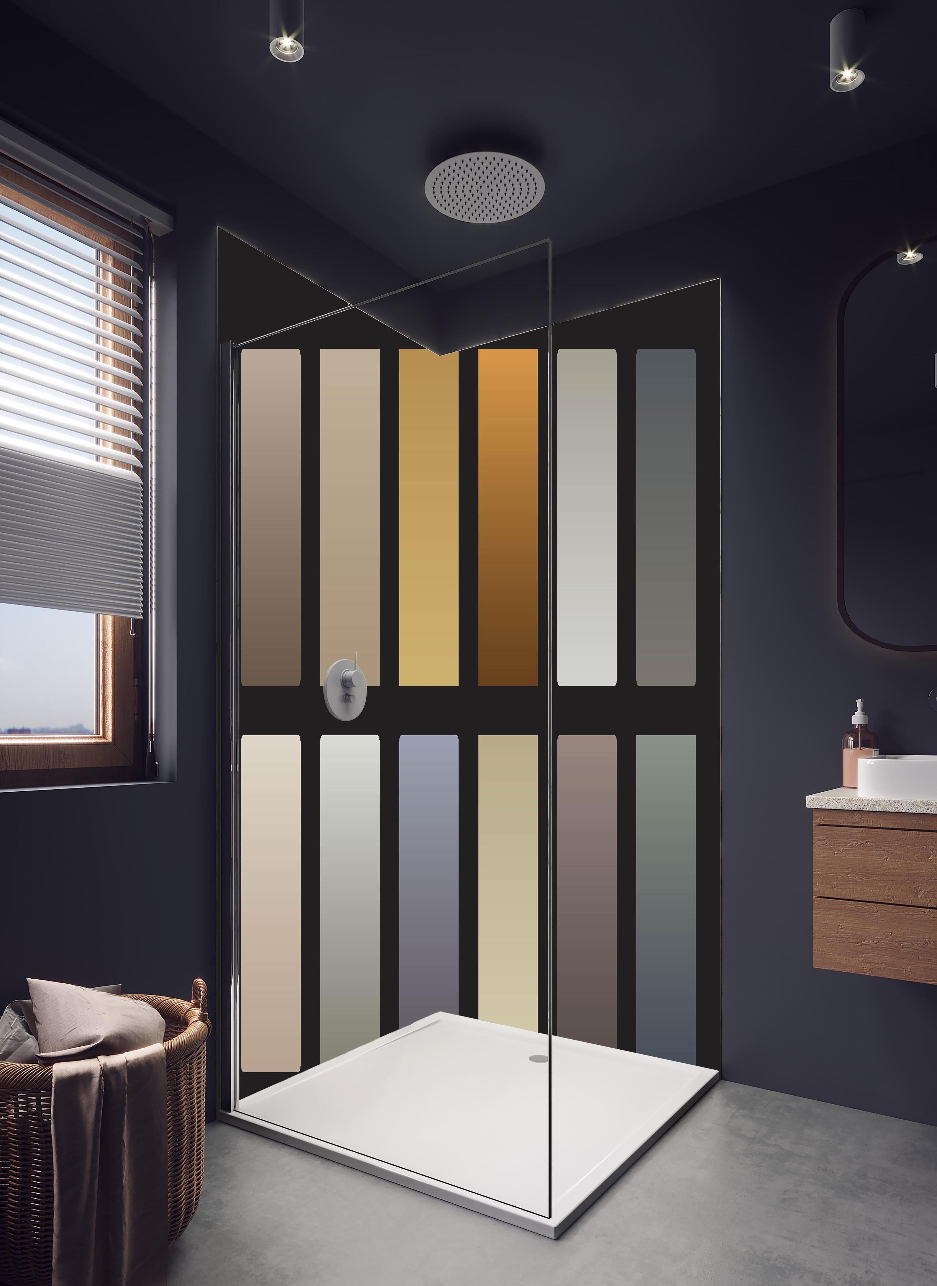 Duschrückwand - Set von sanften Vektor-Farbverläufen in hellem Badezimmer mit Regenduschkopf - zweiteilige Eck-Duschrückwand