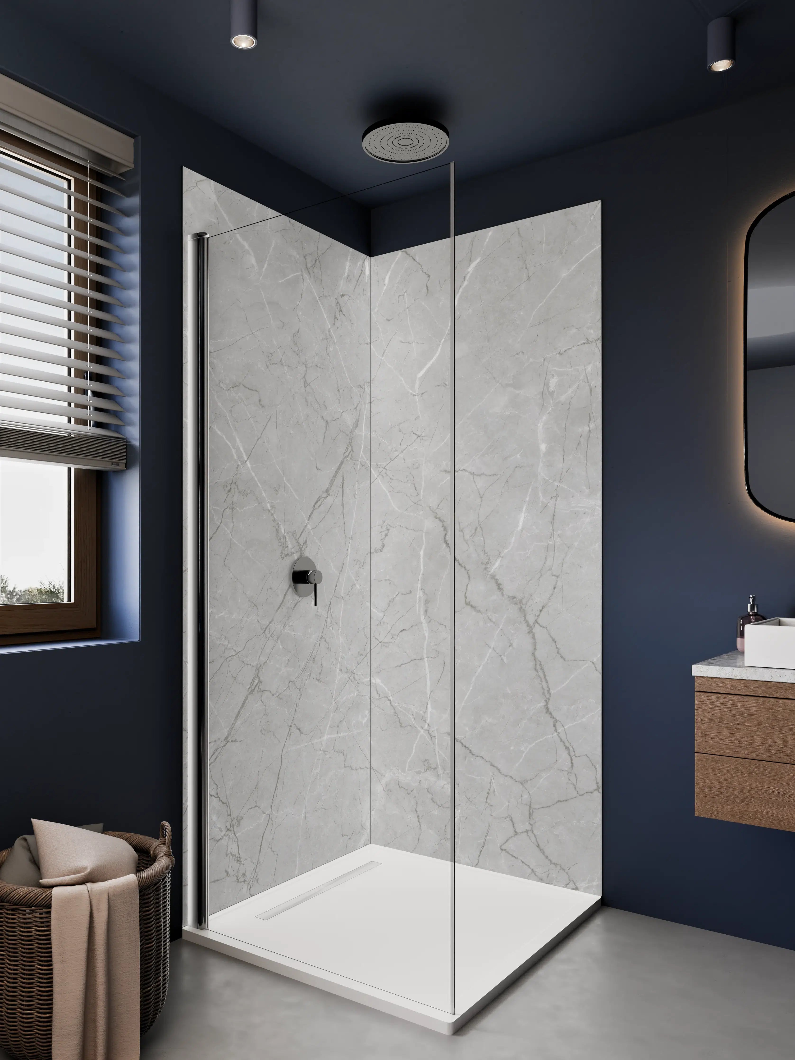 Duschrückwand - Silberner Marmor mit Elfenbeinadern