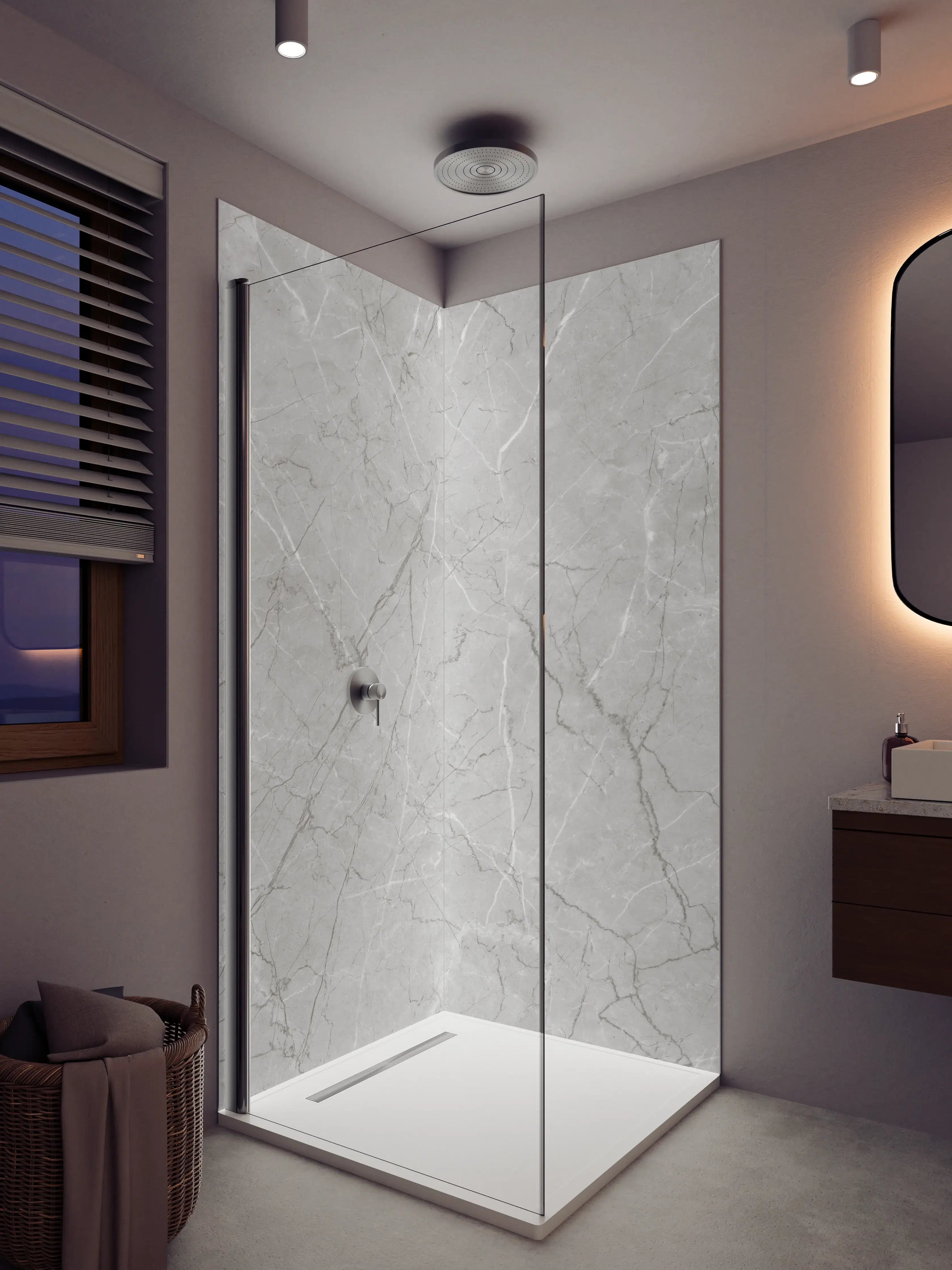 Duschrückwand - Silberner Marmor mit Elfenbeinadern