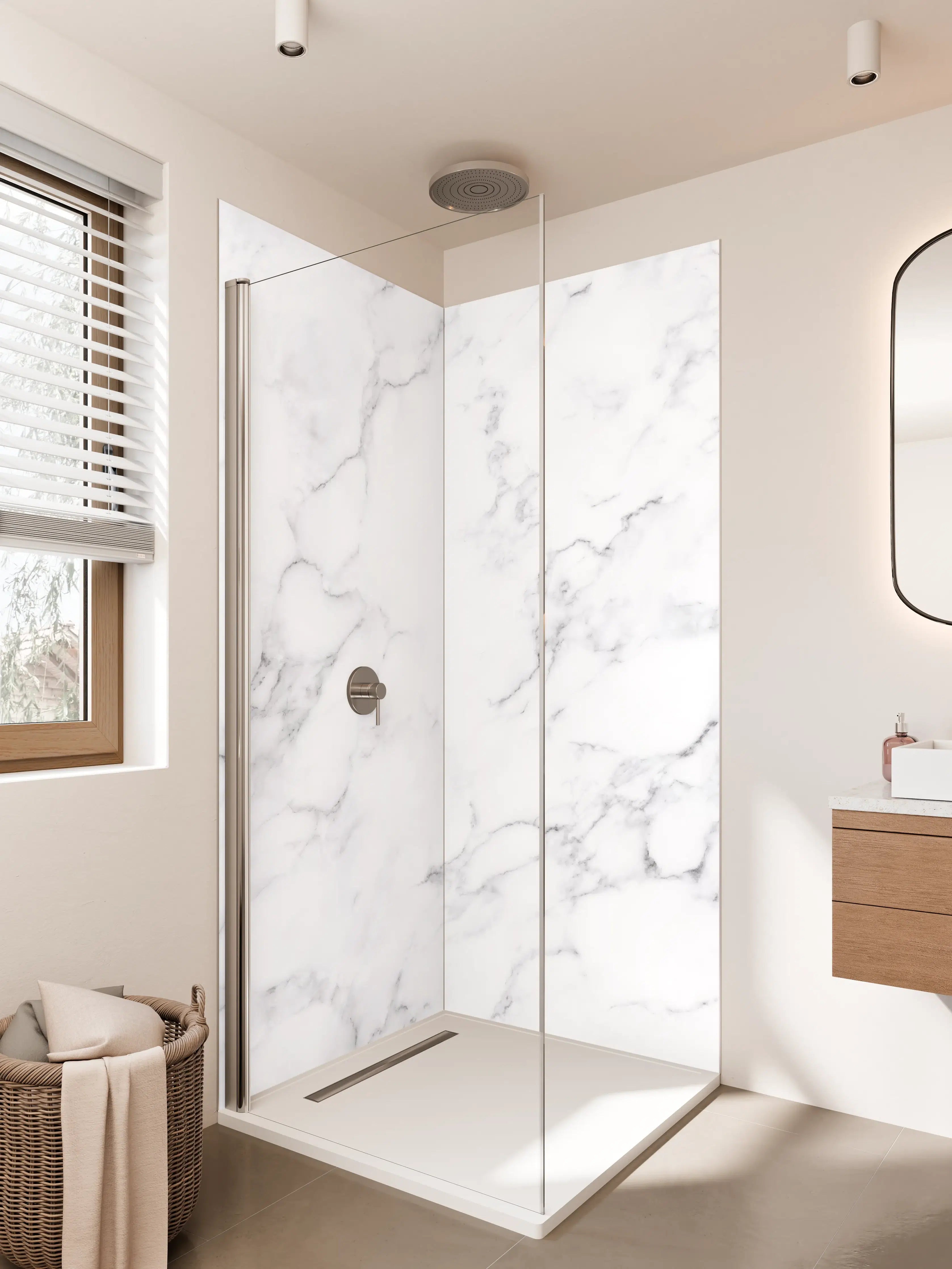 Duschrückwand - Silberner Marmor mit Grauadern