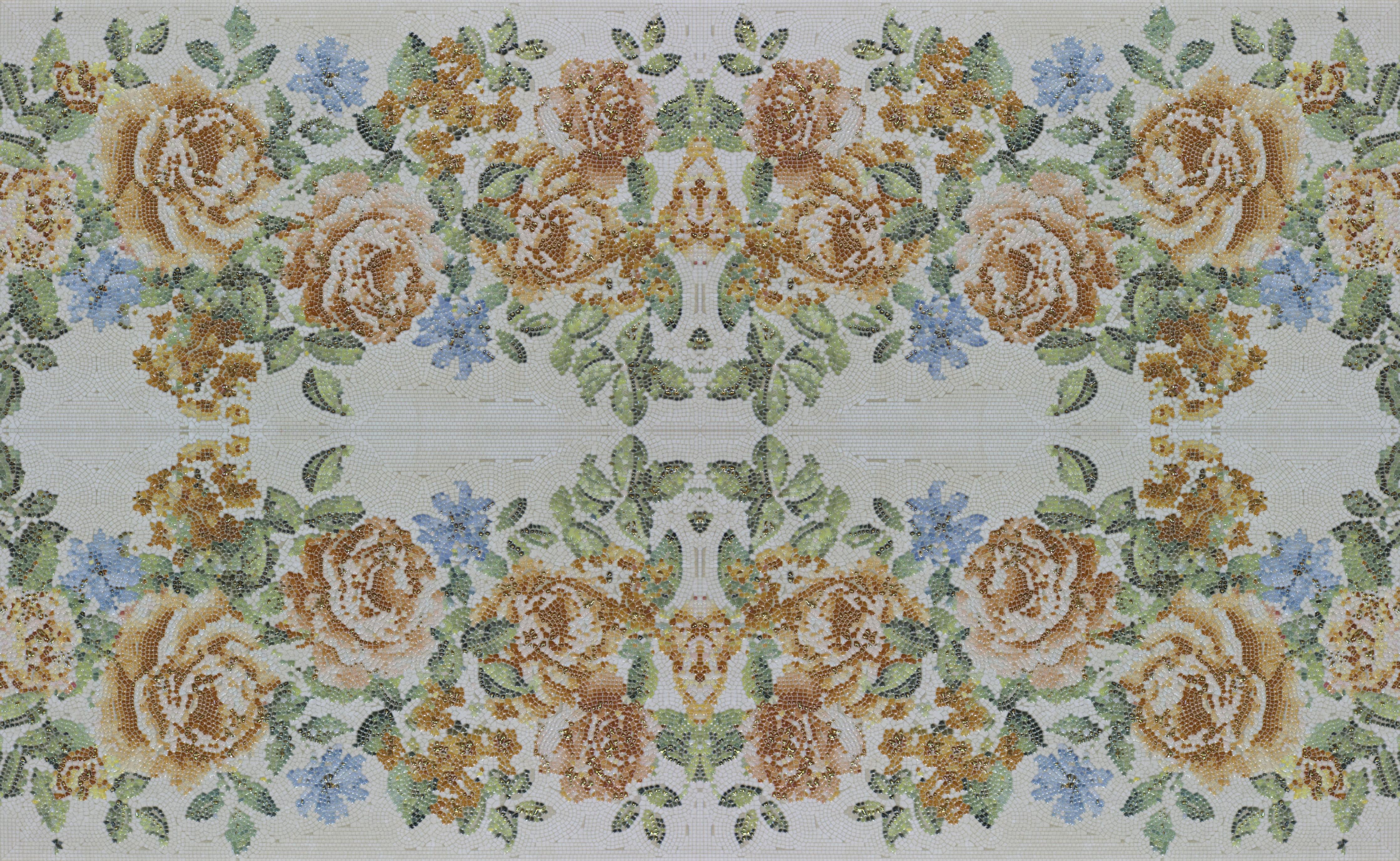 Duschrückwand-Symmetrisches Blumenmuster in Weiß und Blau