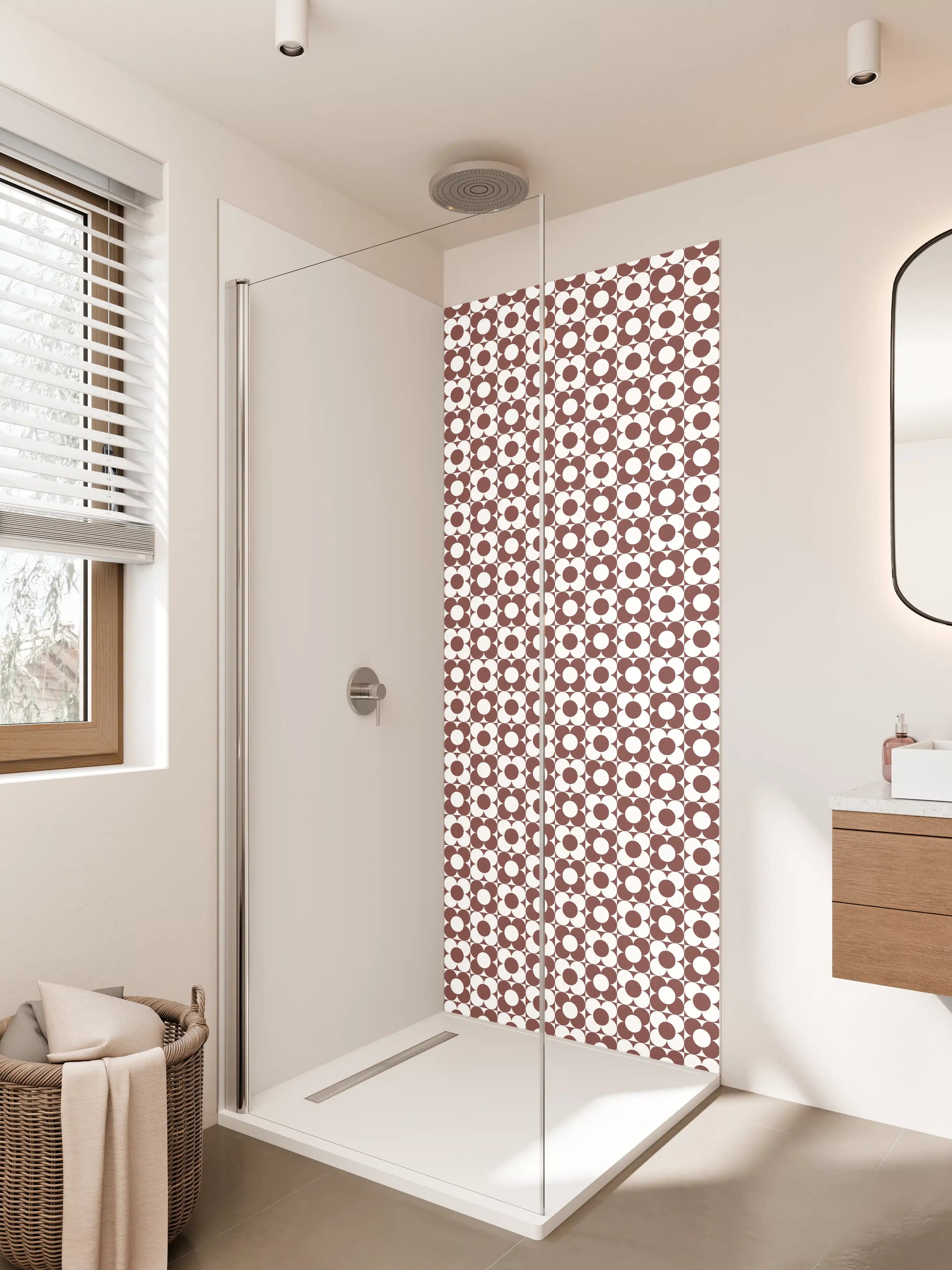 Duschrückwand - Vintage-Muster in Braun und Weiß