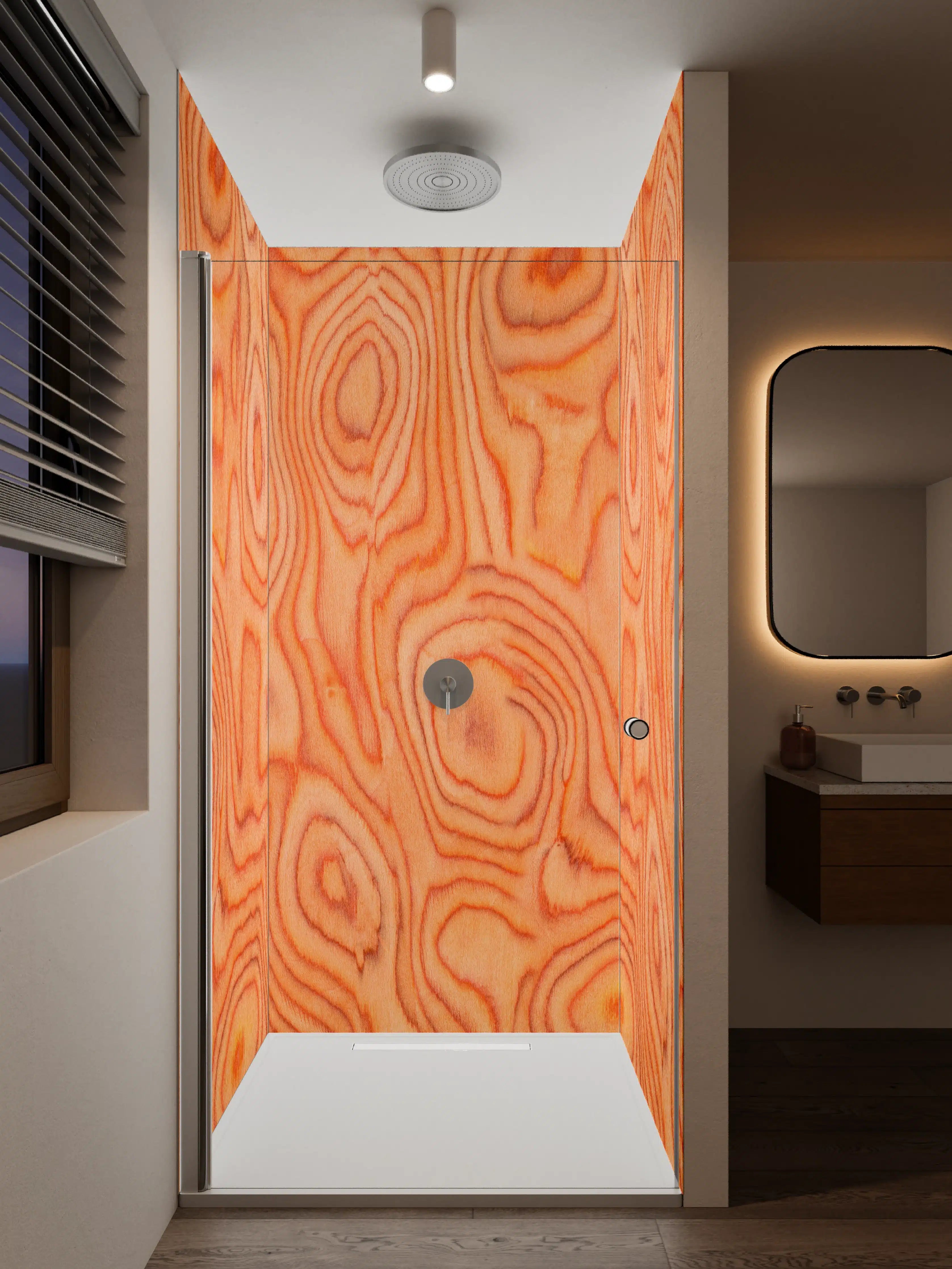 Duschrückwand - Warmer Holzmaserung-Design
