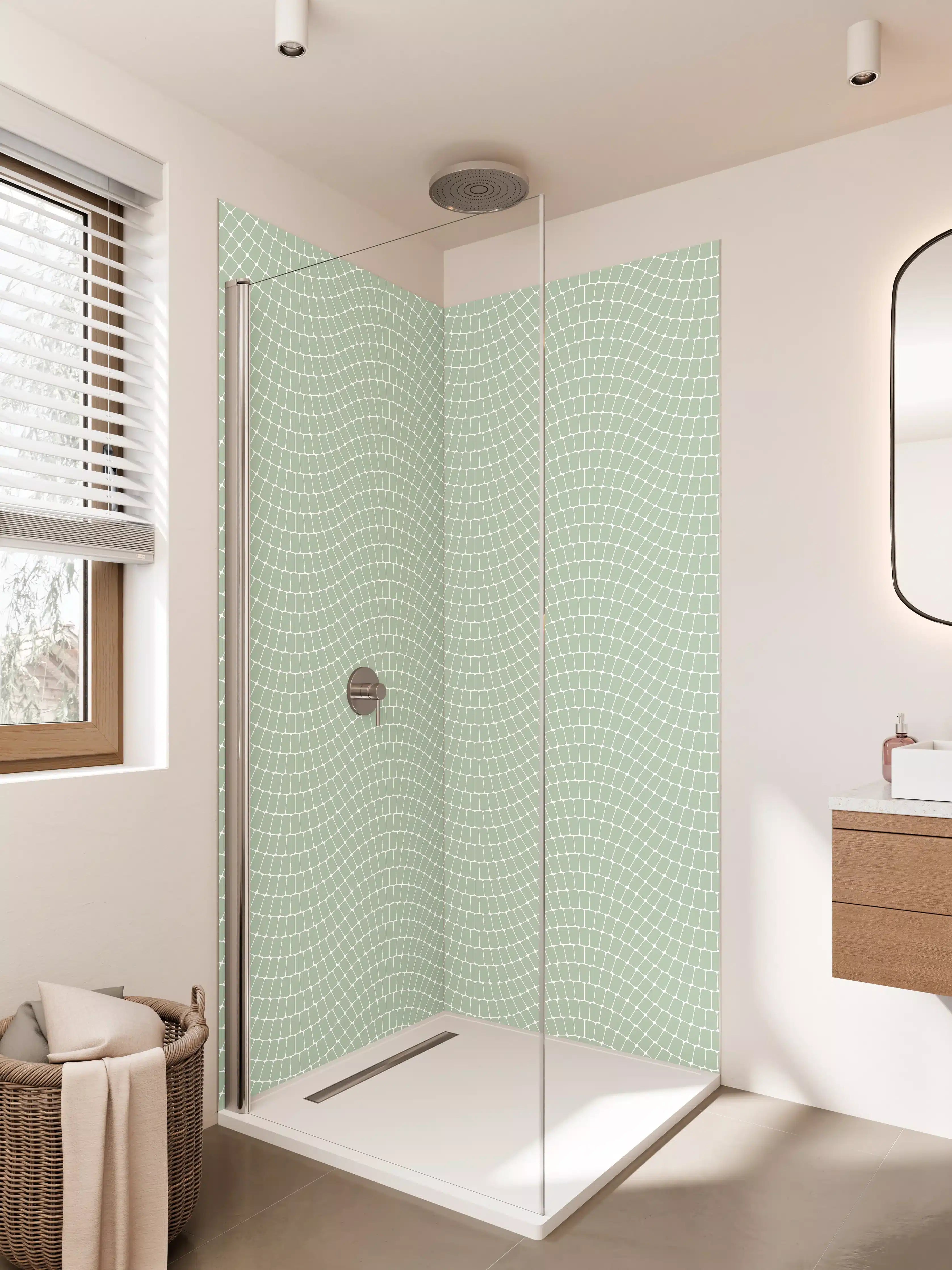 Duschrückwand - Weiches, pastellfarbenes Mosaikmuster