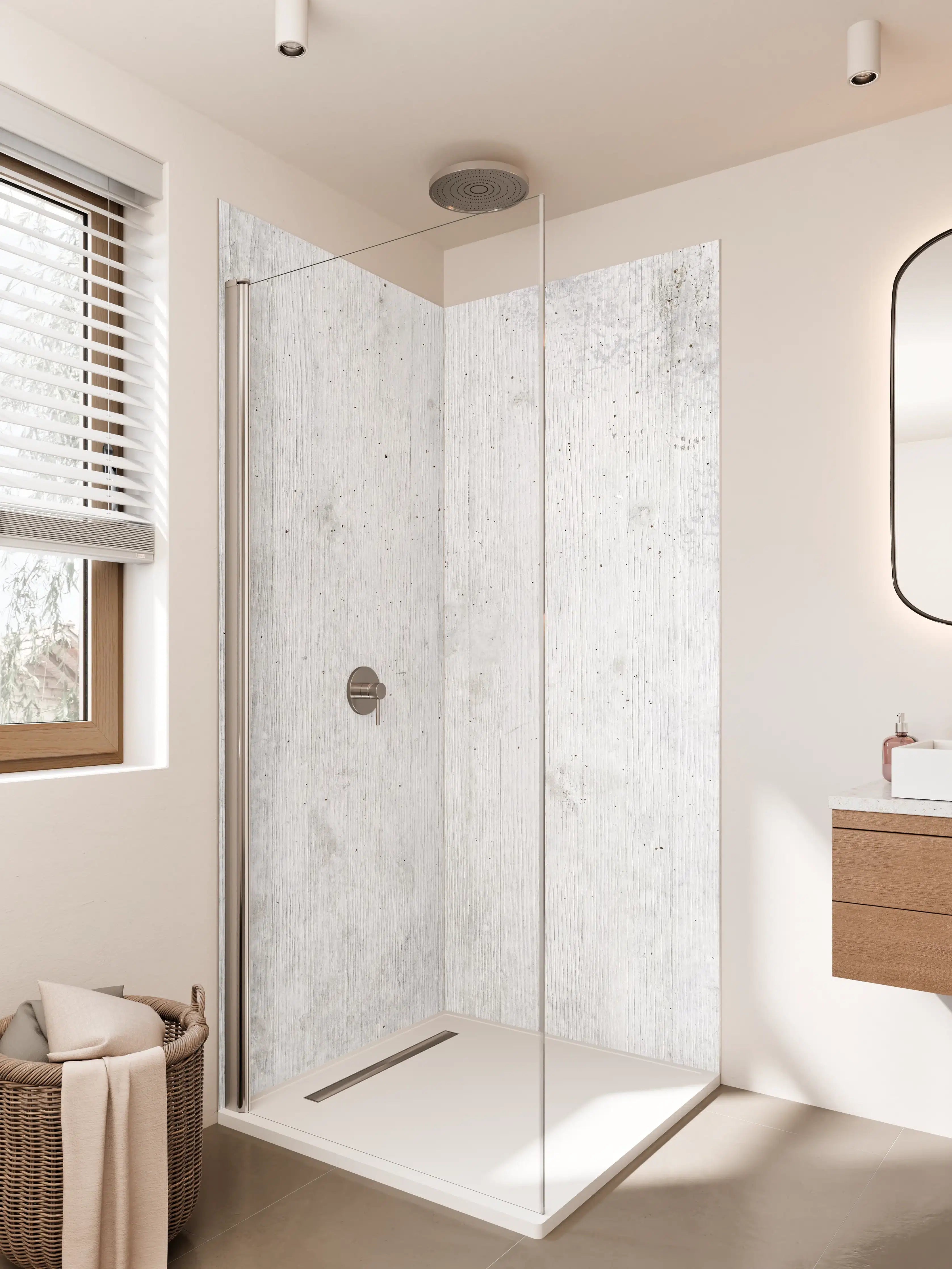 Duschrückwand - Weiße Betonstruktur