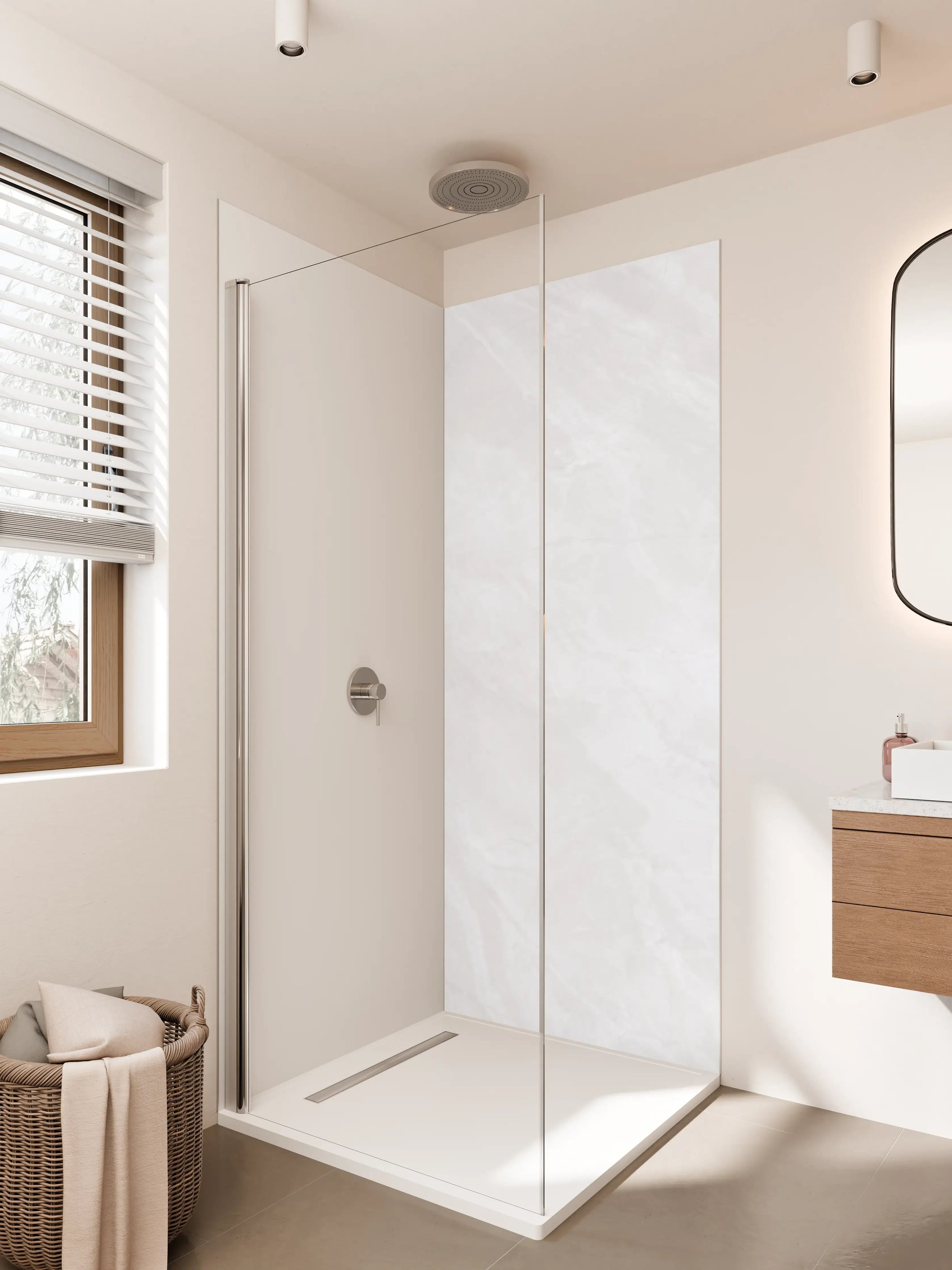 Duschrückwand - Weiße Marmor-Textur mit Grausch Atten