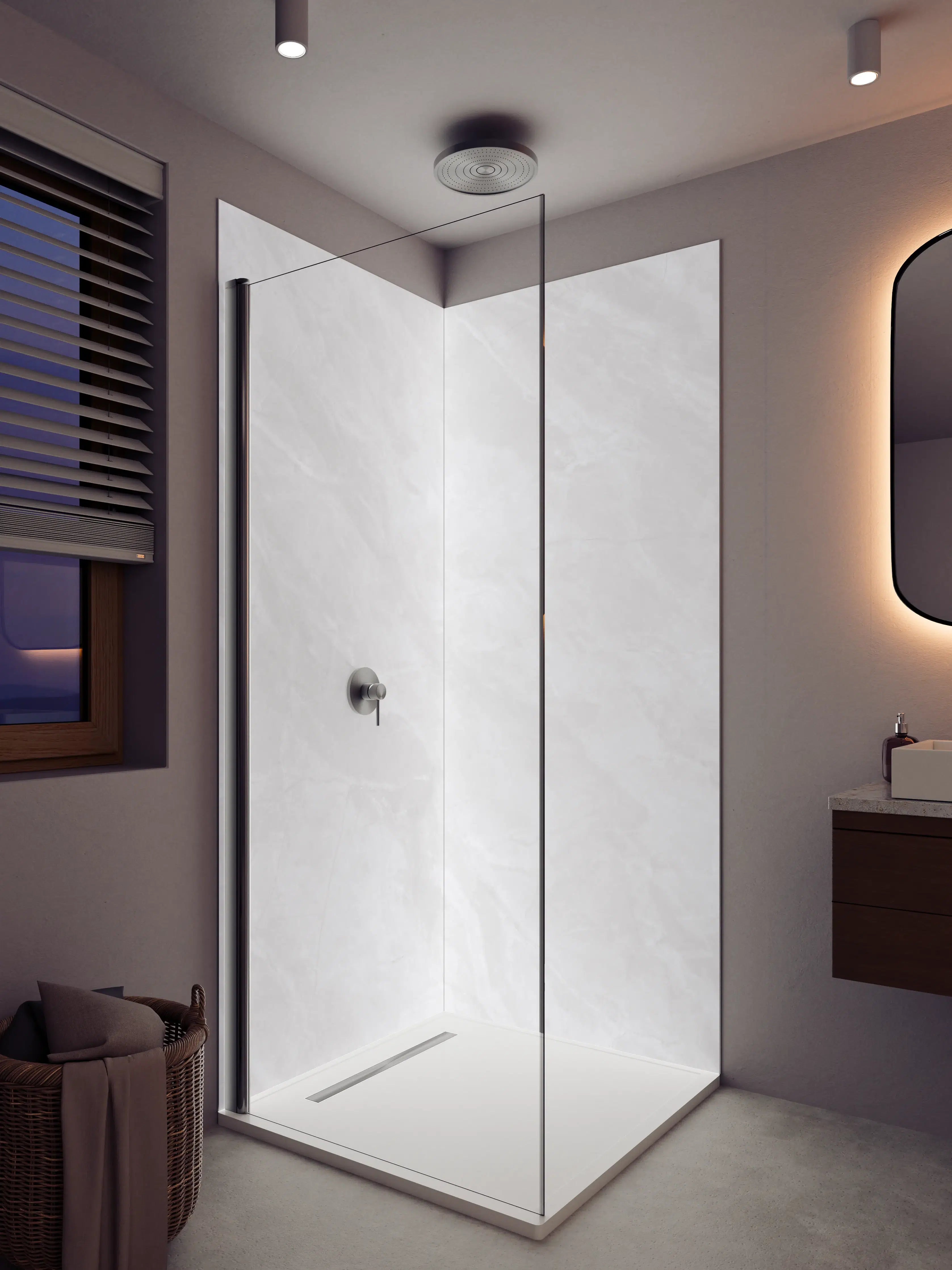 Duschrückwand - Weiße Marmor-Textur mit Grausch Atten